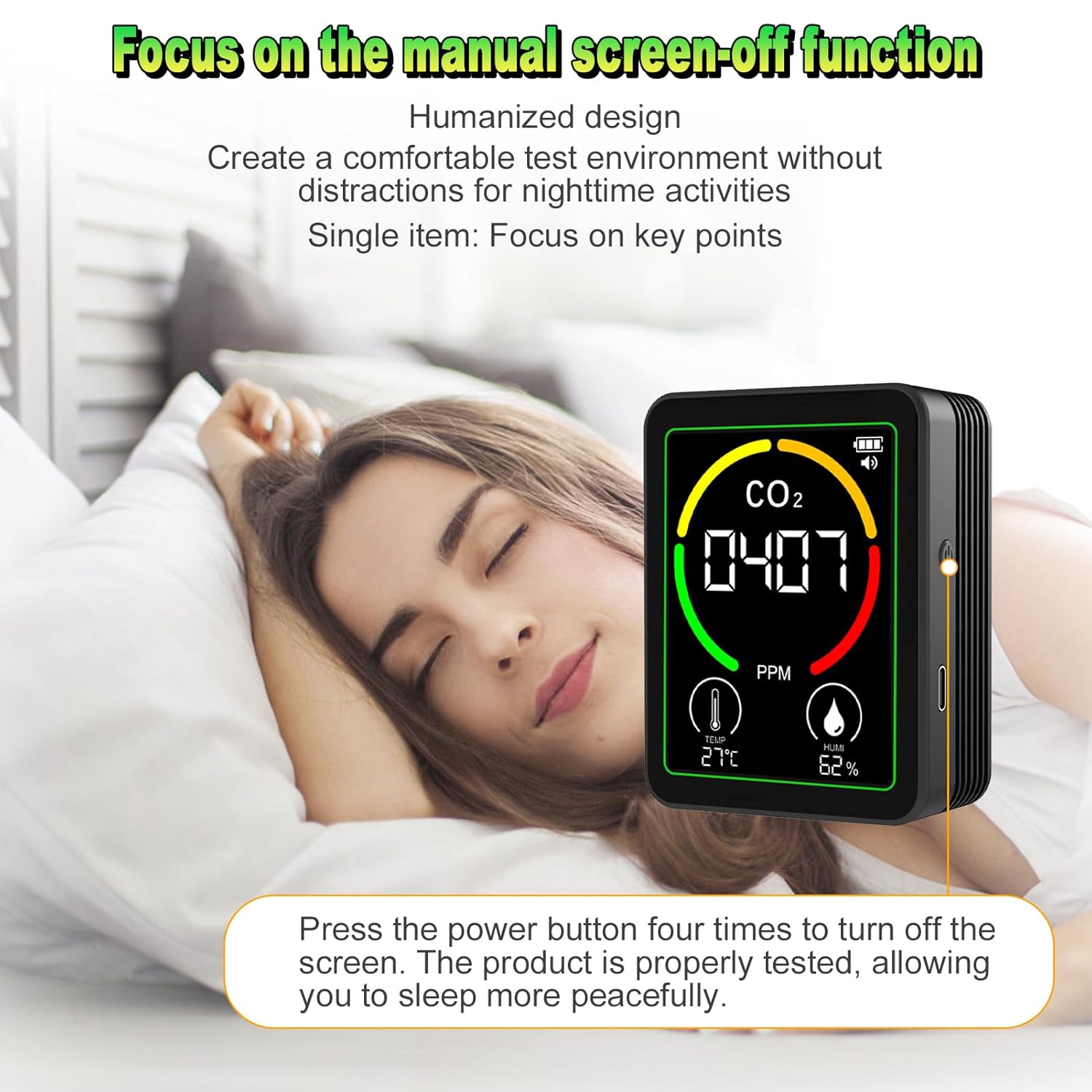 Eujgoov 3-in-1-Luftqualitätsmonitor-Detektormessgerät, CO2-Luftfeuchtigkeitstemperatur in Echtzeit, 2,8-Zoll-Farbbildschirm für das Fitnessstudio im Home Office (Schwarz) – Bild 6