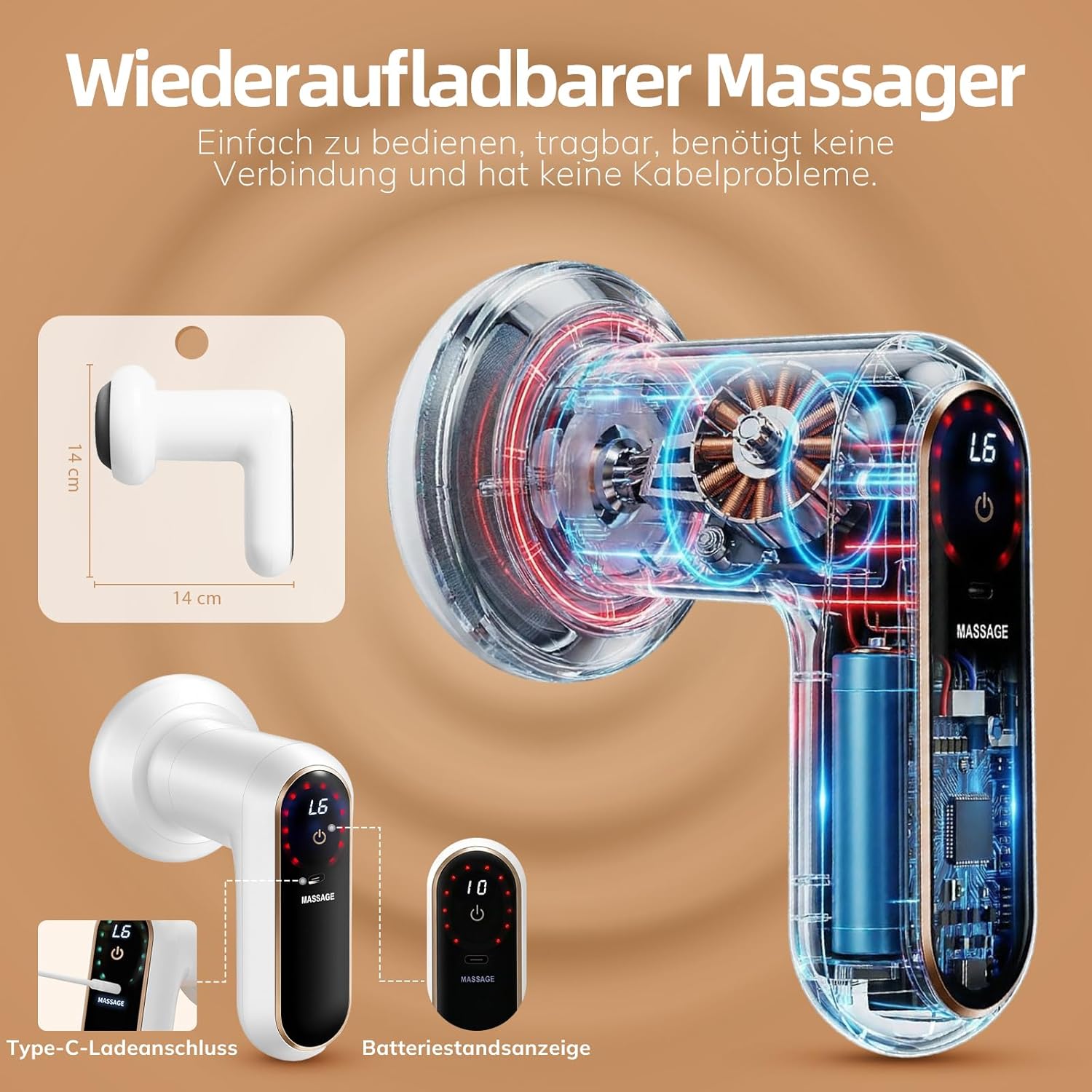 Anti-Cellulite-Massagegerät, elektrisches Lymphdrainagegerät, Handmassagegerät mit Heizung, 5 Massageköpfe, 6 Intensitätsstufen und 3 Modi für Hautstraffung, Durchblutung und Muskelentspannung – Bild 7