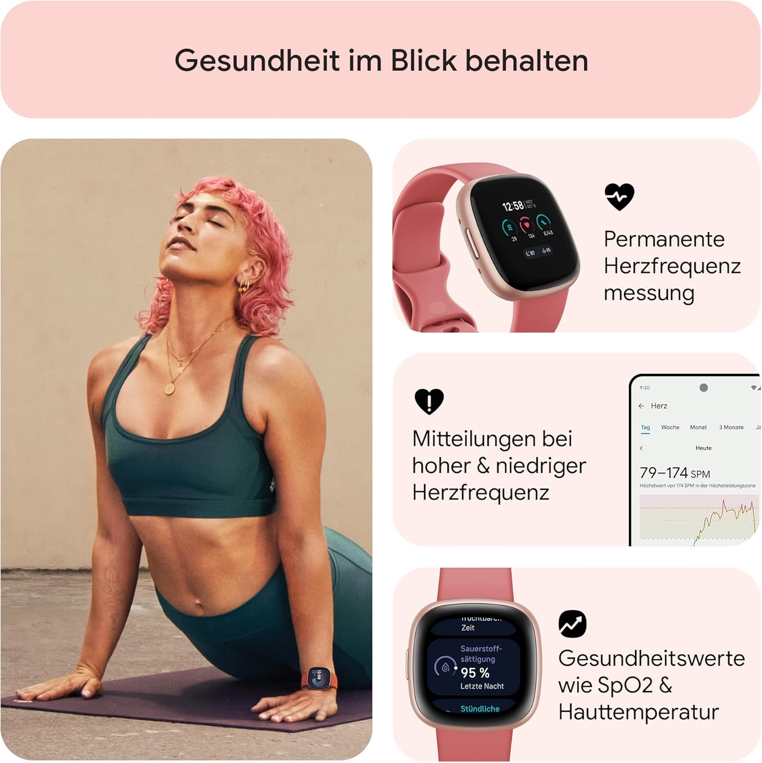 Google Fitbit Versa 4 – Smartwatch Damen/Herren – Fitness-Tracker mit integriertem GPS und Telefonfunktion, 6 Tage Akkulaufzeit, 40+ Trainingsmodi – Fitnessuhr kompatibel mit Android/iOS – Bild 5