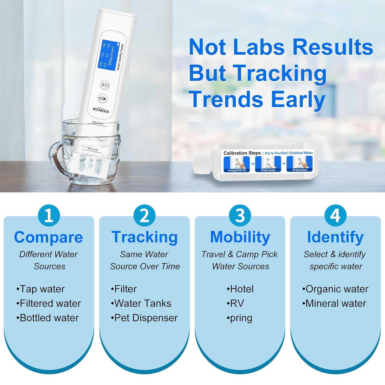 6-in-1-Smart-Trinkwassertester mit 4-stufiger Bewertung, TDS- und EC-Messgerät für TOC, CSB, UV275 und Temperatur, schnelle Wasserqualitätsanalyse für Haushalt, Wasserfilter, Outdoor und Camping – Bild 6