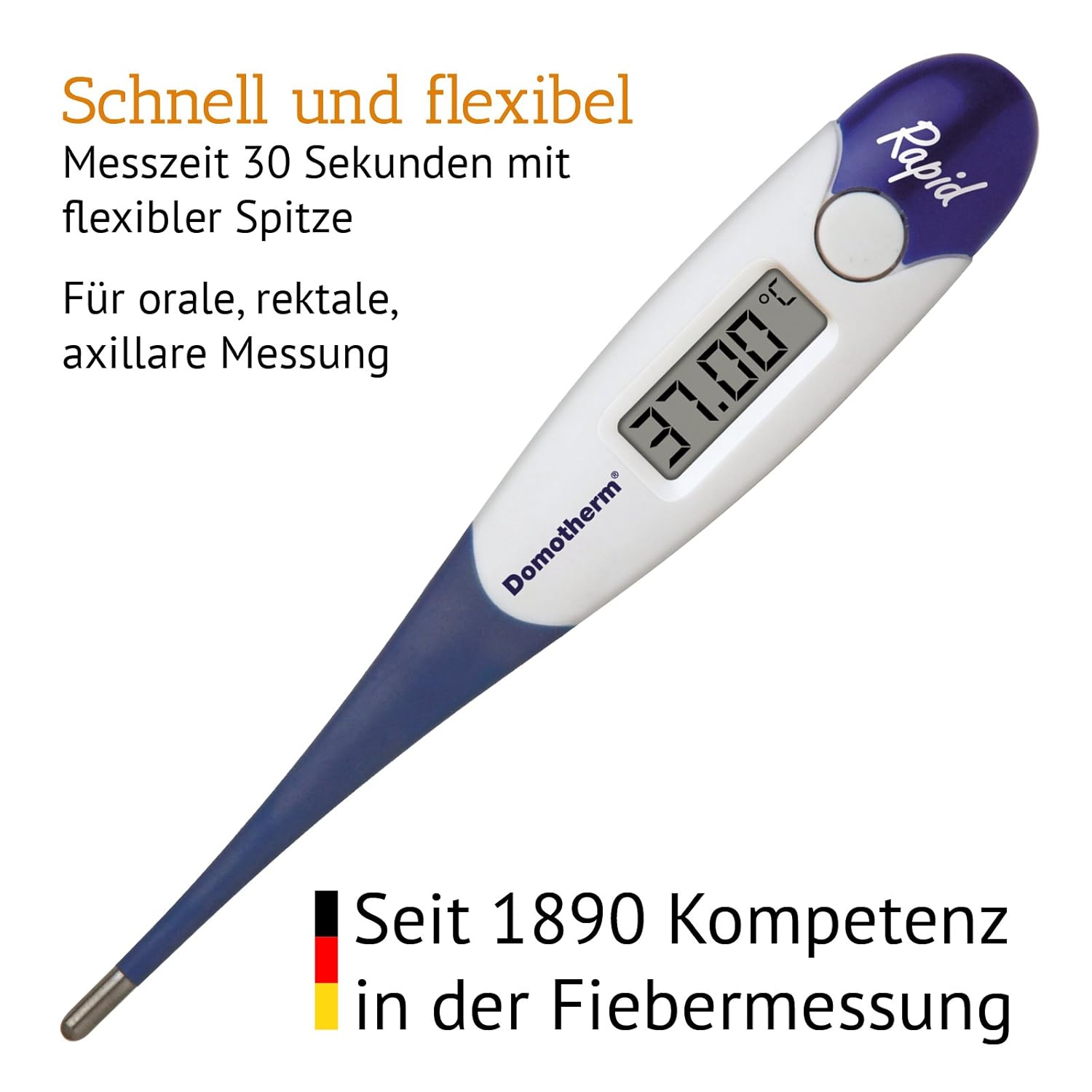 Domotherm Rapid Digitales Fieberthermometer mit 2 Dezimalstellen, Messspeicher, flexibler Spitze, geeignet für Babys und Kinder – Bild 2