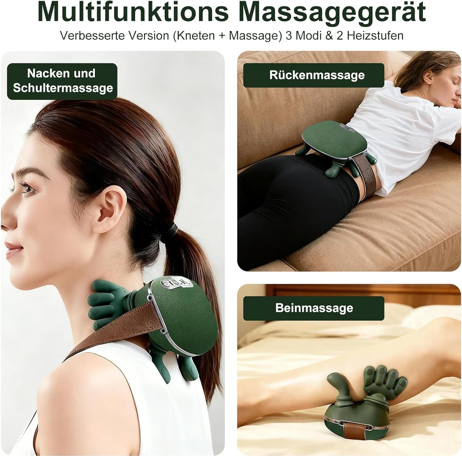 Massagegerät, 4D-Nackenmassagegerät mit Wärme, elektrisches USB-Schultermassagegerät, 3 Modi und 2 Wärmeeinstellungen, tragbares Nacken- und Schulter-Shiatsu-Massagegerät für Zuhause, Büro und Reisen – Bild 6