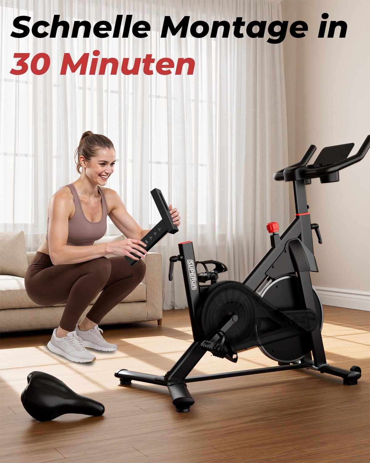 Heimtrainer mit App, Superun Ergometer Spinning Bike Indoor mit einstellbarem Widerstand, magnetischer Widerstand stationär, 15 kg Schwungrad, extrem leise für Cardio-Training zu Hause – Bild 9