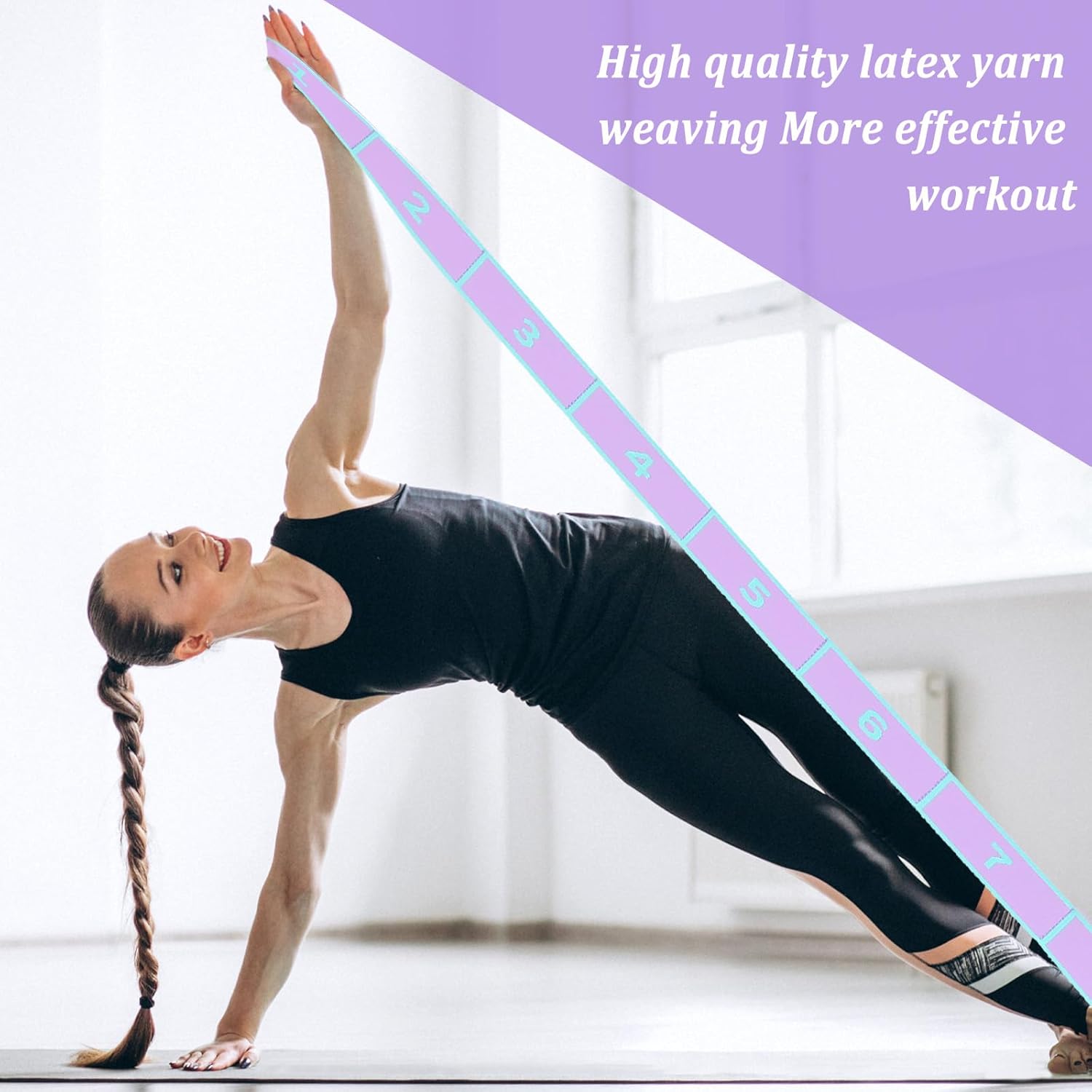 Yoga-Stretching-Band mit 8 Schlaufen, Yoga-Stretching-Gurt, Fitness-Bänder, Fitness-Stretchband mit Schlaufen, Stretch-Gurt, hochelastisches Gymnastikband, Upgrade Extend Tension Band – Bild 7