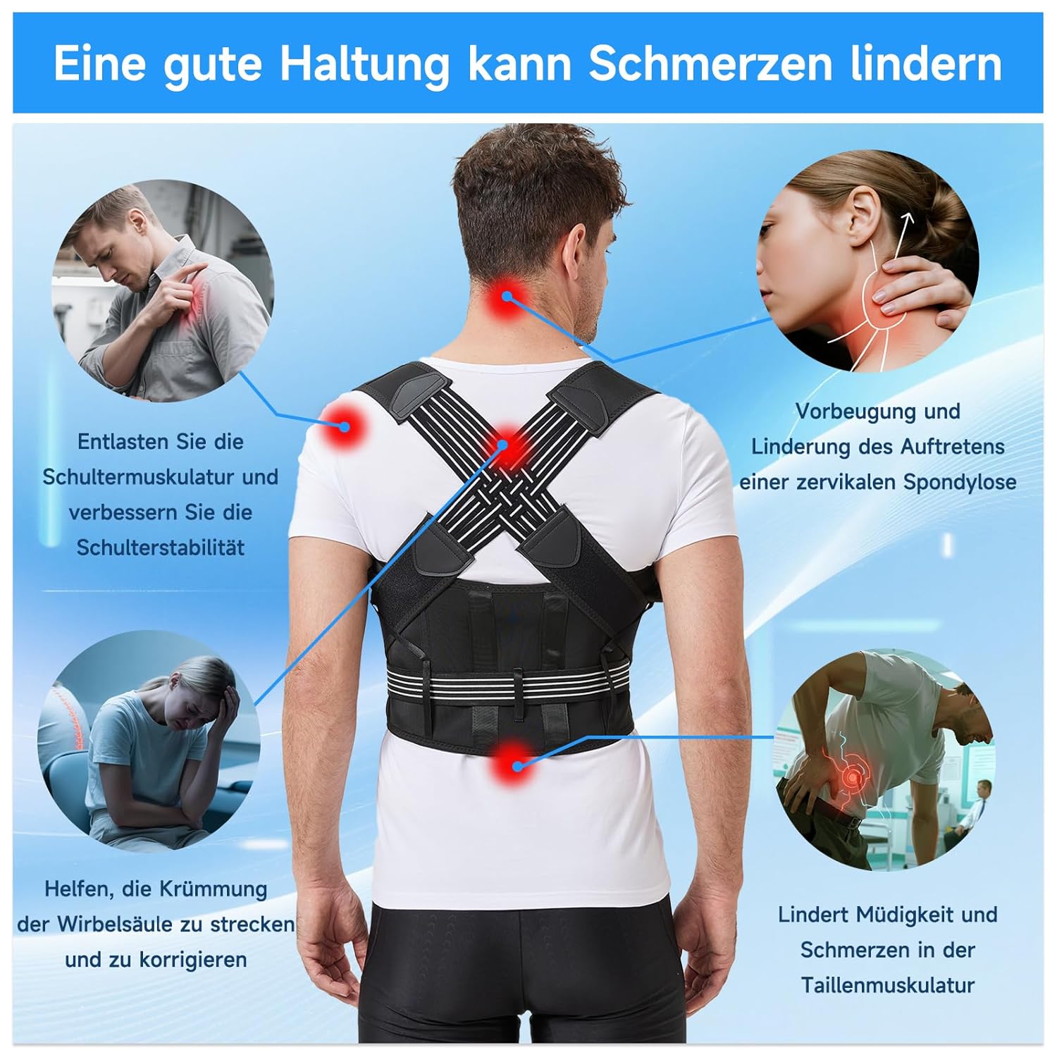 ZSZBACE Rückenglätter, verstellbarer Rückenstützgürtel, Haltungskorrektur, Rückengurt für Männer und Frauen, gerade Rückenstütze, Haltungstrainer, lindert Schmerzen, Rückenschmerzen (XL) – Bild 3
