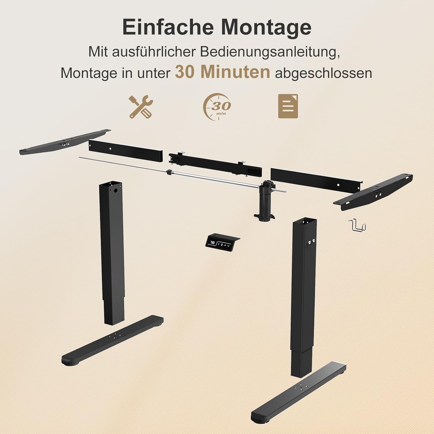 Flamaker Höhenverstellbarer Schreibtisch, Elektrisches Tischgestell, Höhenverstellbar, Elektrisches 2-Wege-Teleskop mit Memory-Steuerung, Höhenverstellbares Schreibtischgestell (Schwarz) – Bild 8