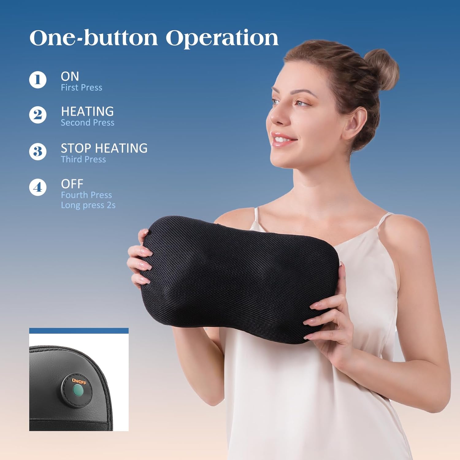 Shiatsu-Massagegerät, Nackenmassagekissen mit Wärmefunktion und 3D-rotierendem Stoffkneten, elektrisches Rückenmassagegerät für Nacken, Schulter, Bein, Wade, Taille, Entspannung zu Hause, im Büro – Bild 4