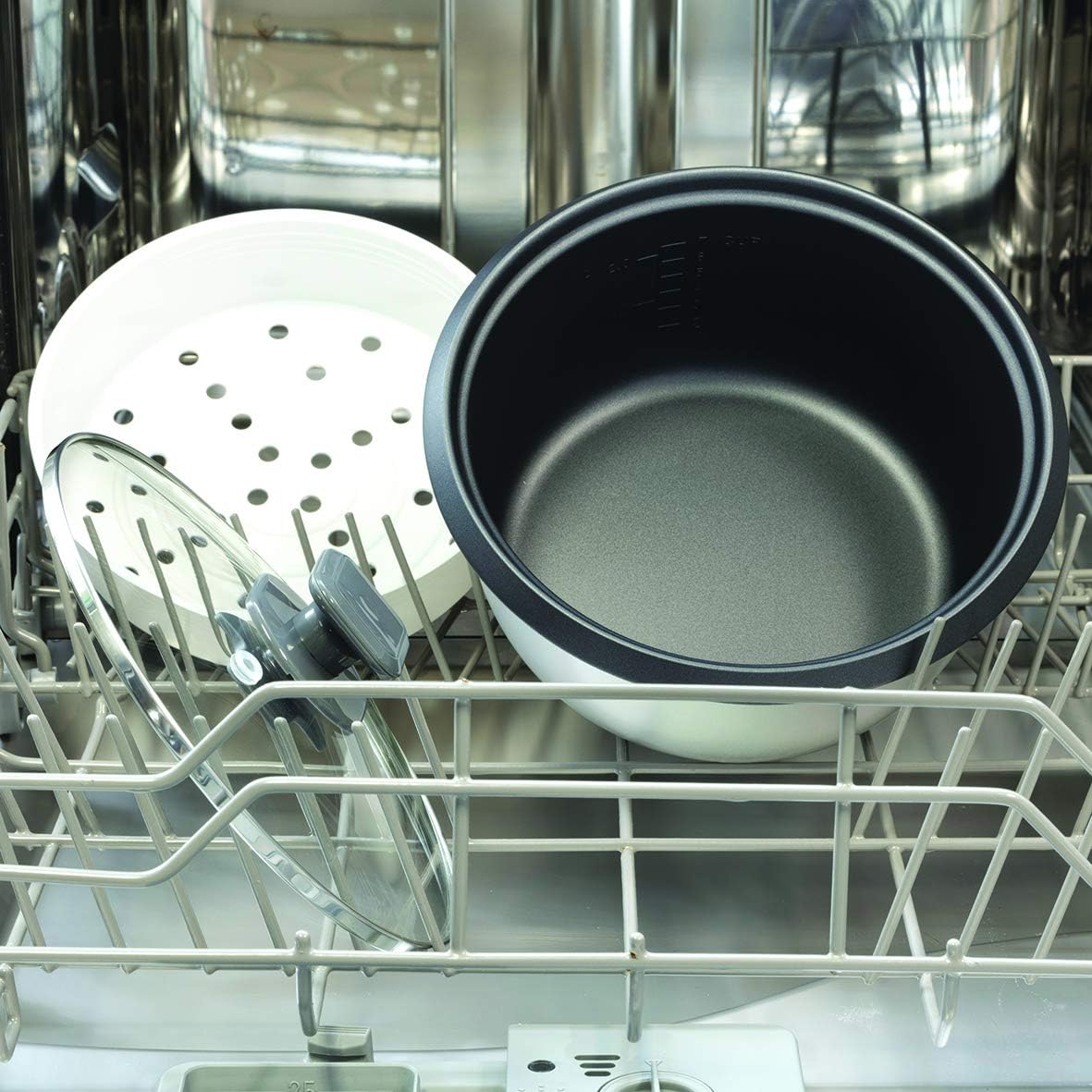 Russell Hobbs Reiskocher klein 0,8l (inkl. Dampfgareinsatz, Warmhaltefunktion, antihaftbeschichteter Kochtopf, Reislöffel & Messbecher) Schongarer für Gemüse & Fisch 27030-56 – Bild 10