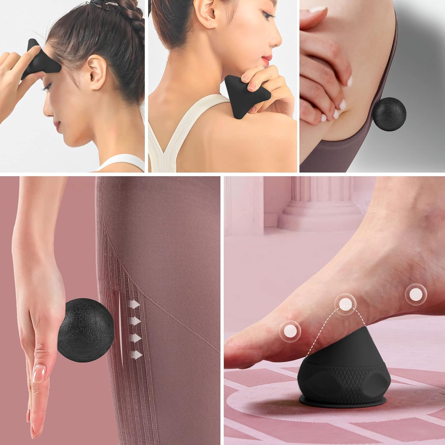 WUGU Triggerpunkt-Drücker-Set, Triggerpunkt-Massagegerät mit Saugnapfbeutel, 4 verschiedene Auslöser für Muskelschmerzen und Verspannungen von Schulter, Nacken, Armen, Rücken und Beinen – Bild 5