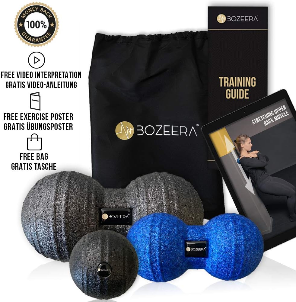 (Faszien-Duoball 12 cm, Faszien-Massage-Set 8 cm & 12 cm) Duoball Faszien-Massagebälle-Set inklusive kostenloser Videoanleitung, Poster & Tasche – BOZEERA: Premium-Set – Bild 2