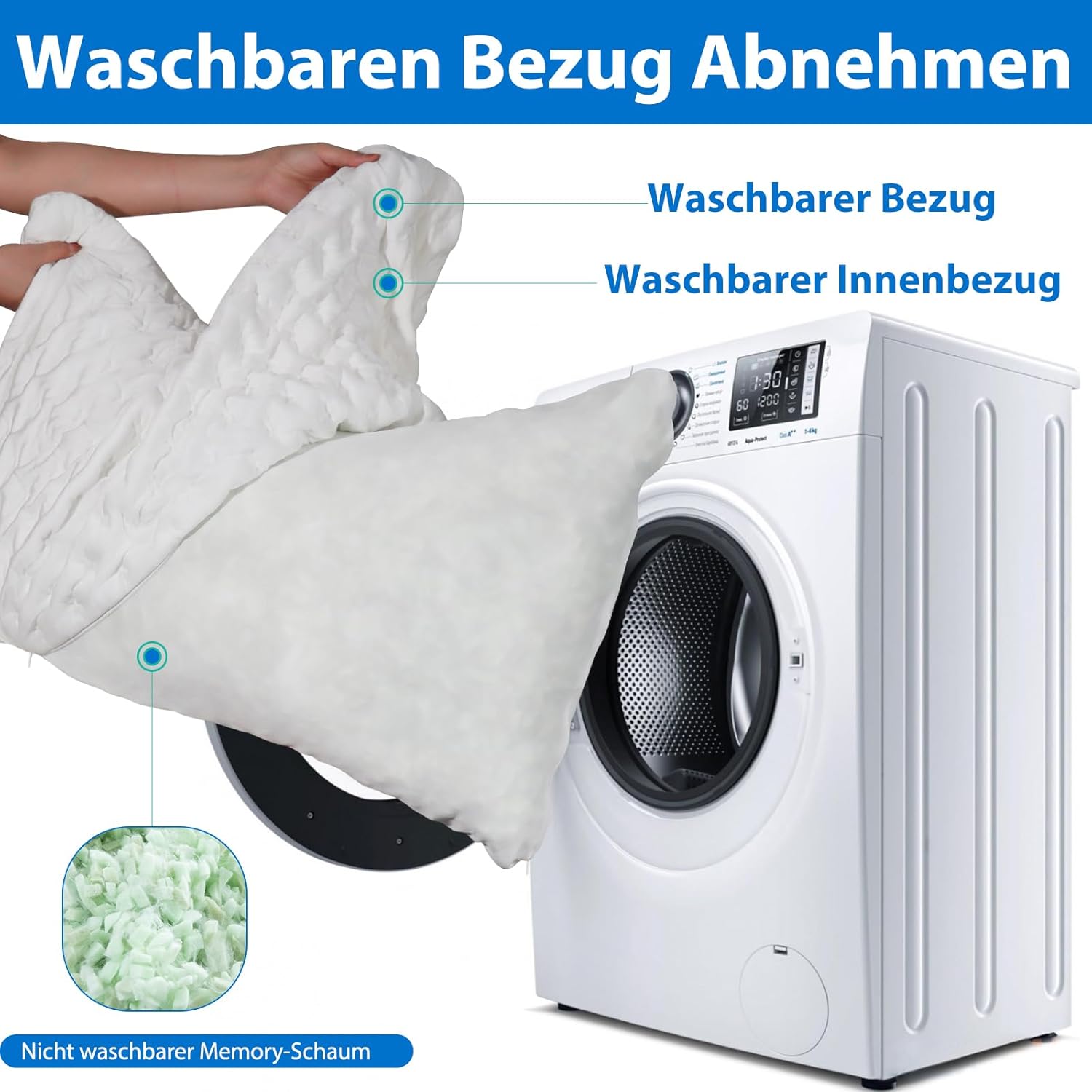 SKYNY Kühlendes Seitenschläferkissen zur Unterstützung von Nacken und Schulter – Kissen aus geschreddertem Memory-Schaum, höhenverstellbares orthopädisches Schlafkissen mit waschbarem Bezug – Bild 8