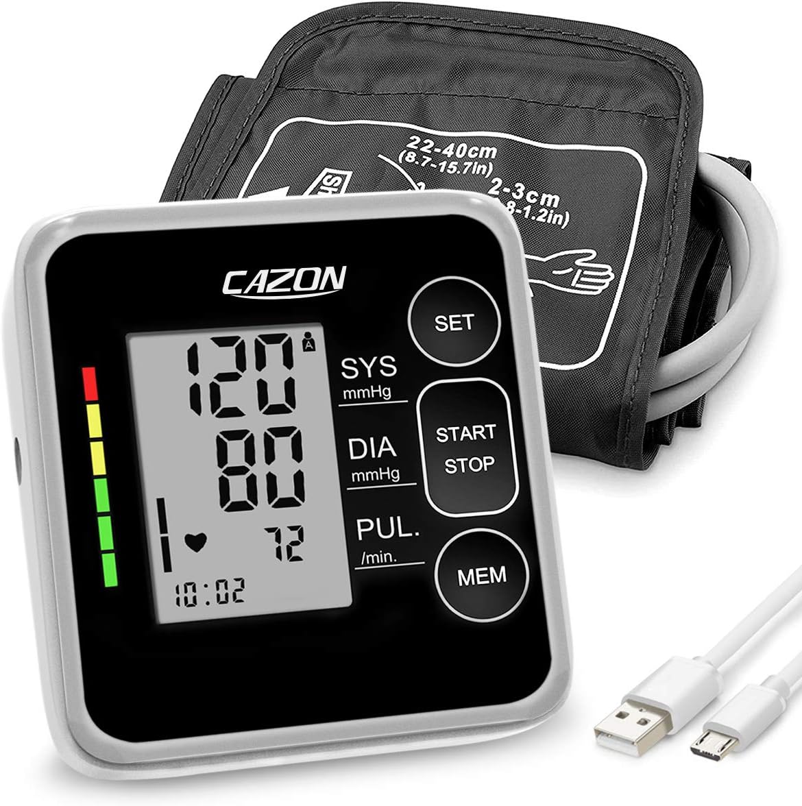 CAZON Blutdruckmessgerät Oberarm, digital, vollautomatisches Blutdruckmessgerät, Pulsmessung, Blutdruckmessung, groß, mit großer Manschette, 2 x 120, Dual-User