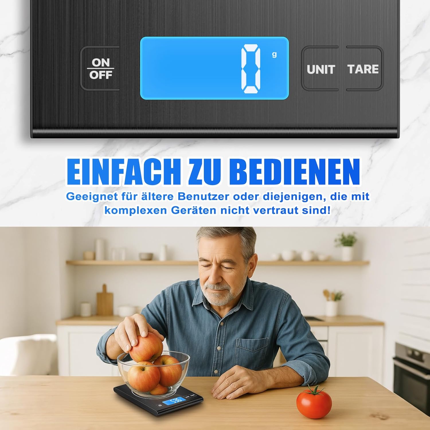 Diyife Schwarze 15-kg-Küchenwaage aus hochwertigem 304-Stahl, Dual-Power-Digitalwaage mit Typ-C-Ladung und Batteriebetrieb, LED-Anzeige mit hellen Zahlen, Tara-Funktion – Bild 6