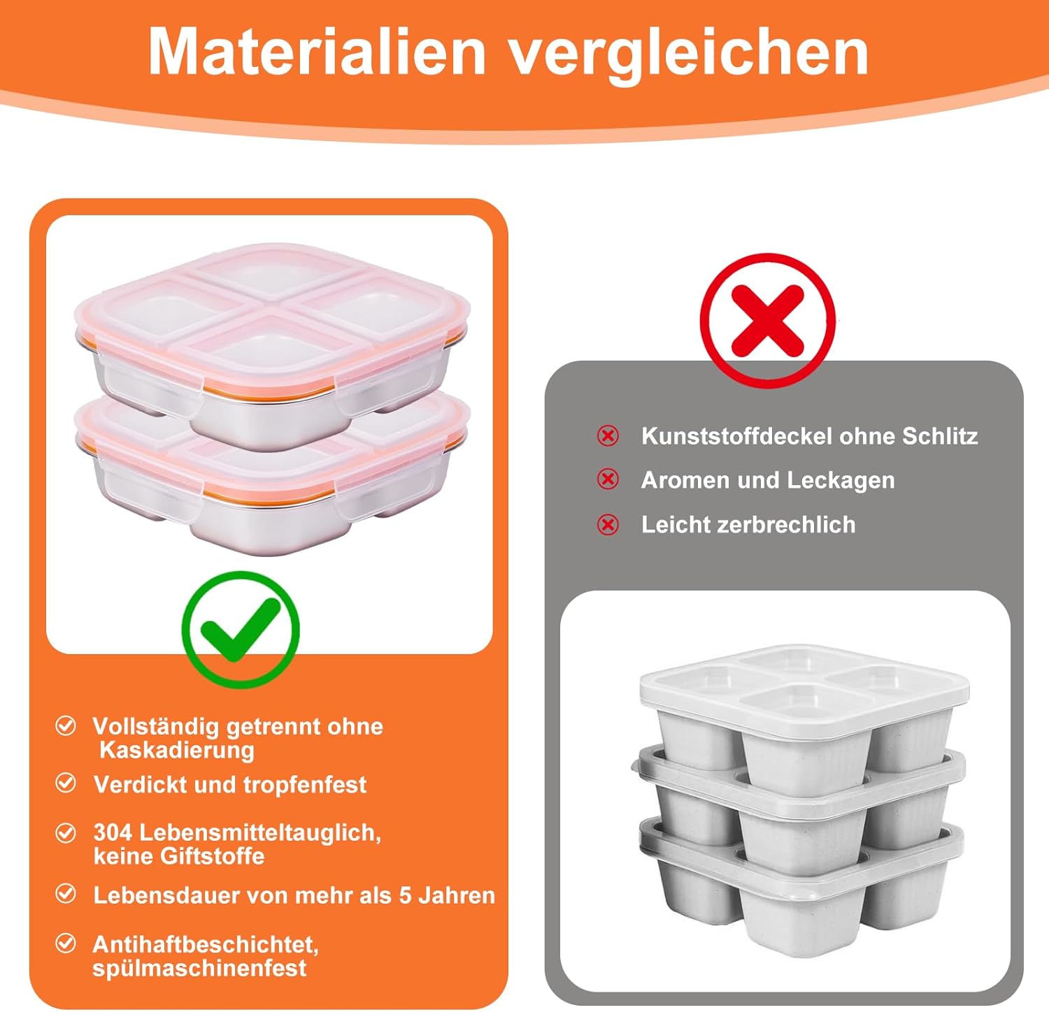 Snackbox, 2 Stück Bento Box, Snackbox mit Fächern Brotdose Edelstahl für Meal Prep Behälter, Leckdichte Metall Bento Box Mit Deckel für Schule, Arbeit Camping Brotdose Mit Fächern (600ml) – Bild 4