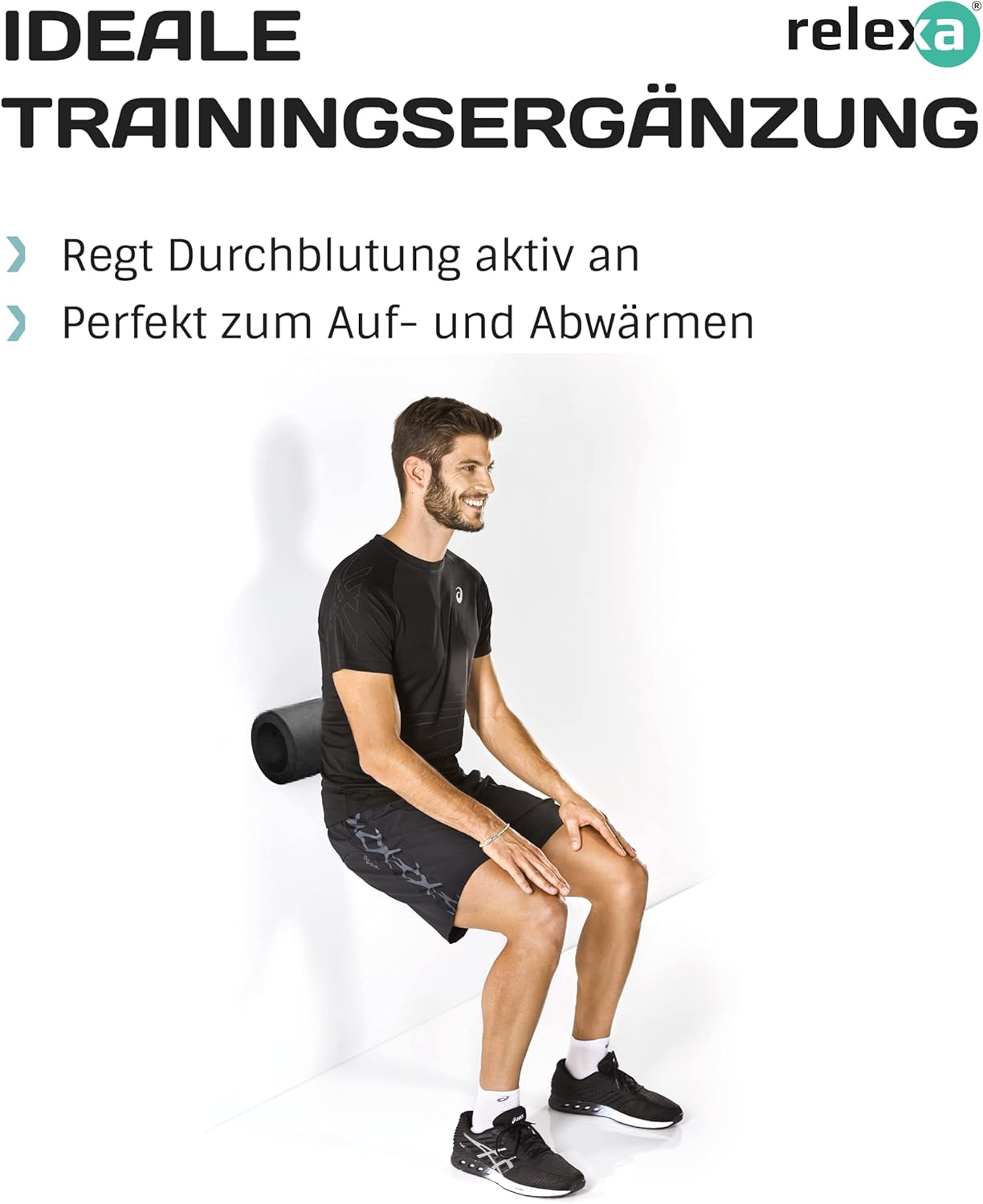 relexa Comfort Foam Roller, Massagerolle mit umlaufender Nut für die Wirbelsäule, Ganzkörper-Selbstmassage bei Verspannungen, inkl. Faszien-eBook, 38 x 13 cm (L x Durchmesser) in verschiedenen Farben – Bild 4