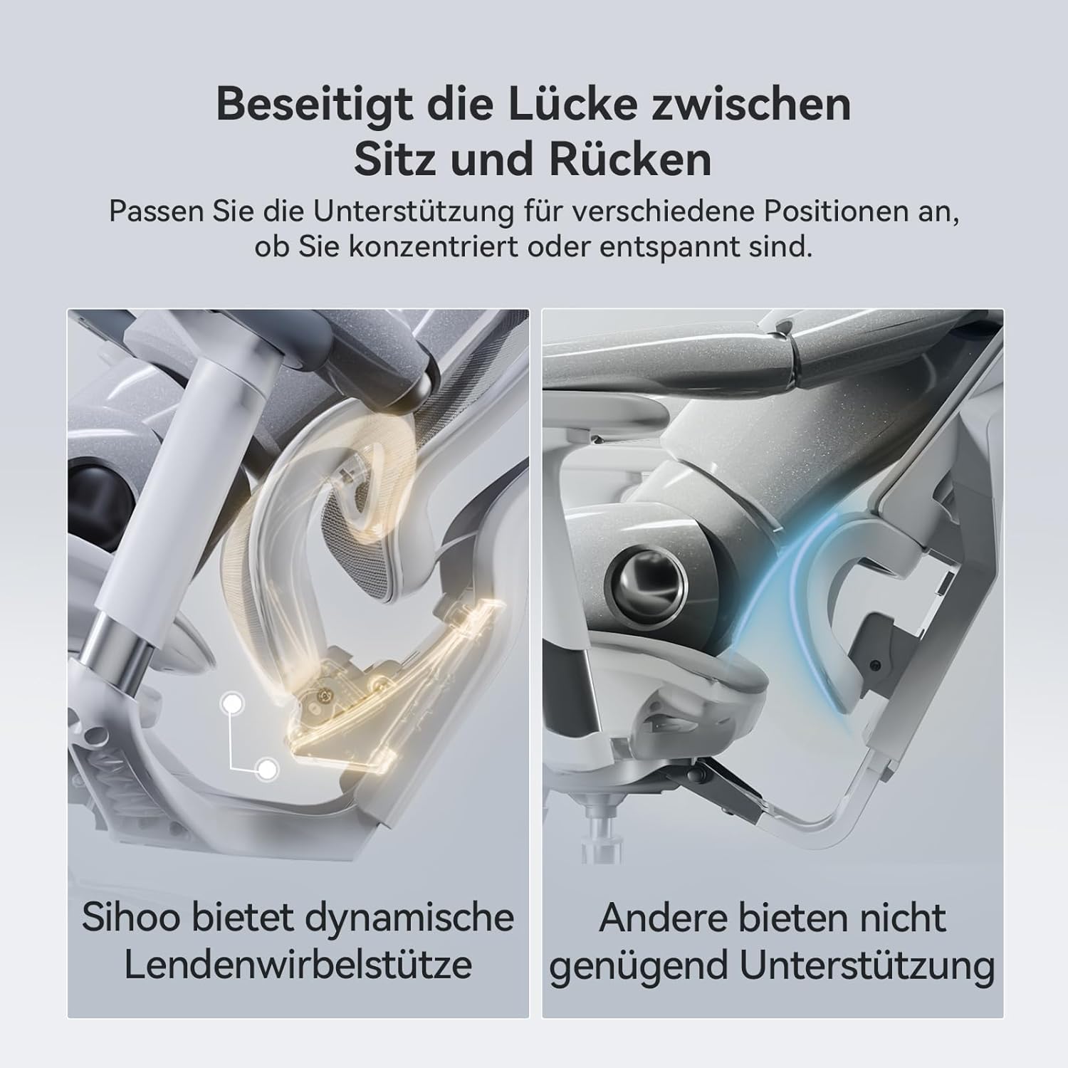 SIHOO Doro C300 Ergonomischer Bürostuhl mit dynamischer Lordosenstütze, 3D-Armlehnen und verstellbarer Rückenlehne, Fußstütze für bequemen Home-Office-Schreibtischstuhl – Weiß – Bild 6