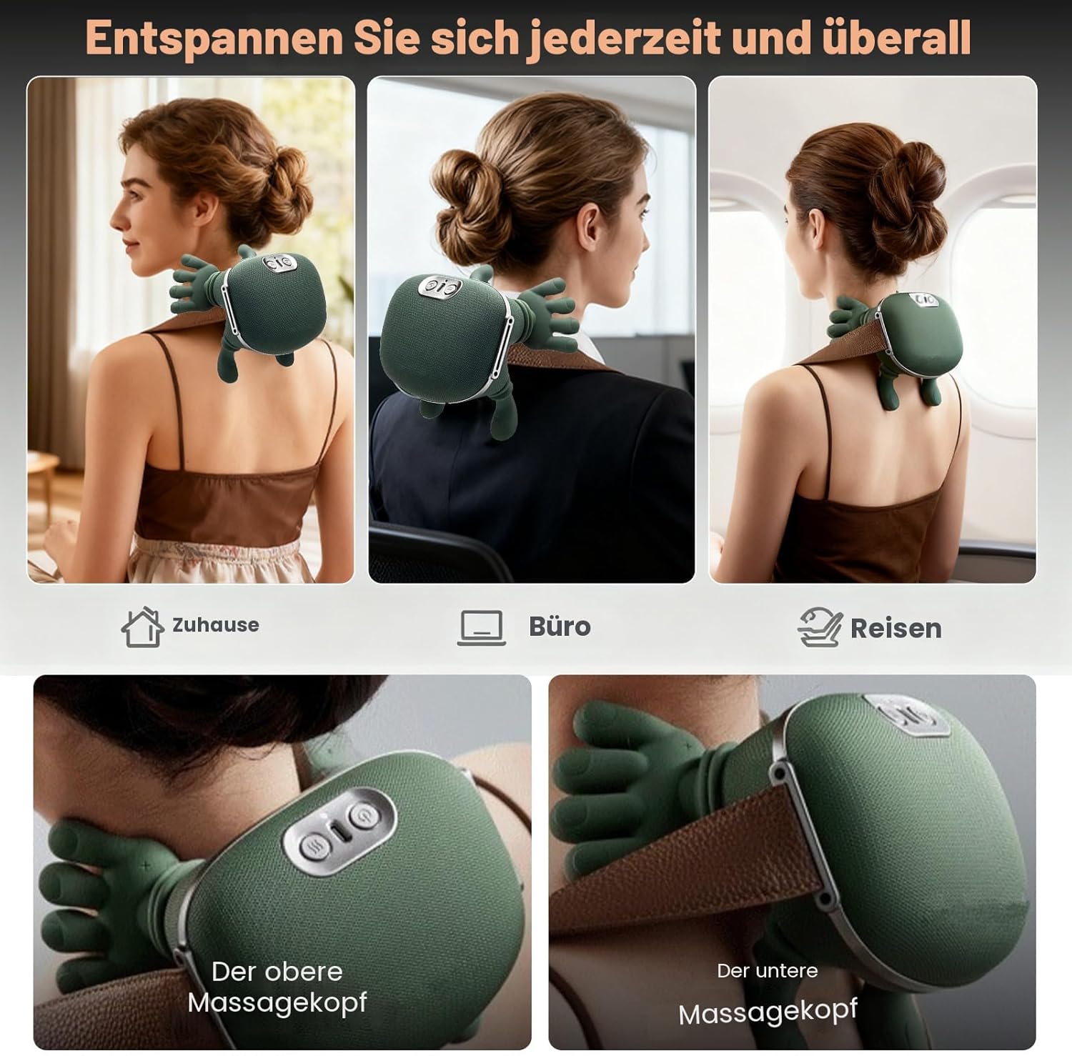 Massagegerät, 4D Bionic Heat Massagegerät, Schultermassagegerät für Nacken und Schultern mit Heizung, 3 Geschwindigkeitsstufen, 2 Wärmeeinstellungen (40 °C/45 °C), USB, für Zuhause/Müdigkeit lindern – Bild 6