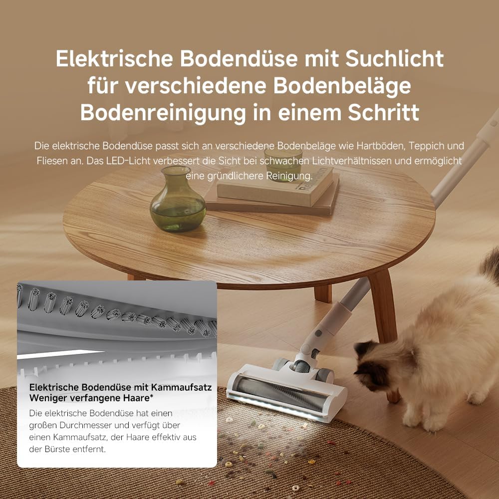 XIAOMI G20 Akku-Staubsauger, 25 kPa/150 AW Saugleistung, bis zu 60 Minuten Laufzeit, 99,9 % Filterleistung, Bodensuchscheinwerfer, Akku-Staubsauger für Hartböden, Teppiche und Tierhaare – Bild 5