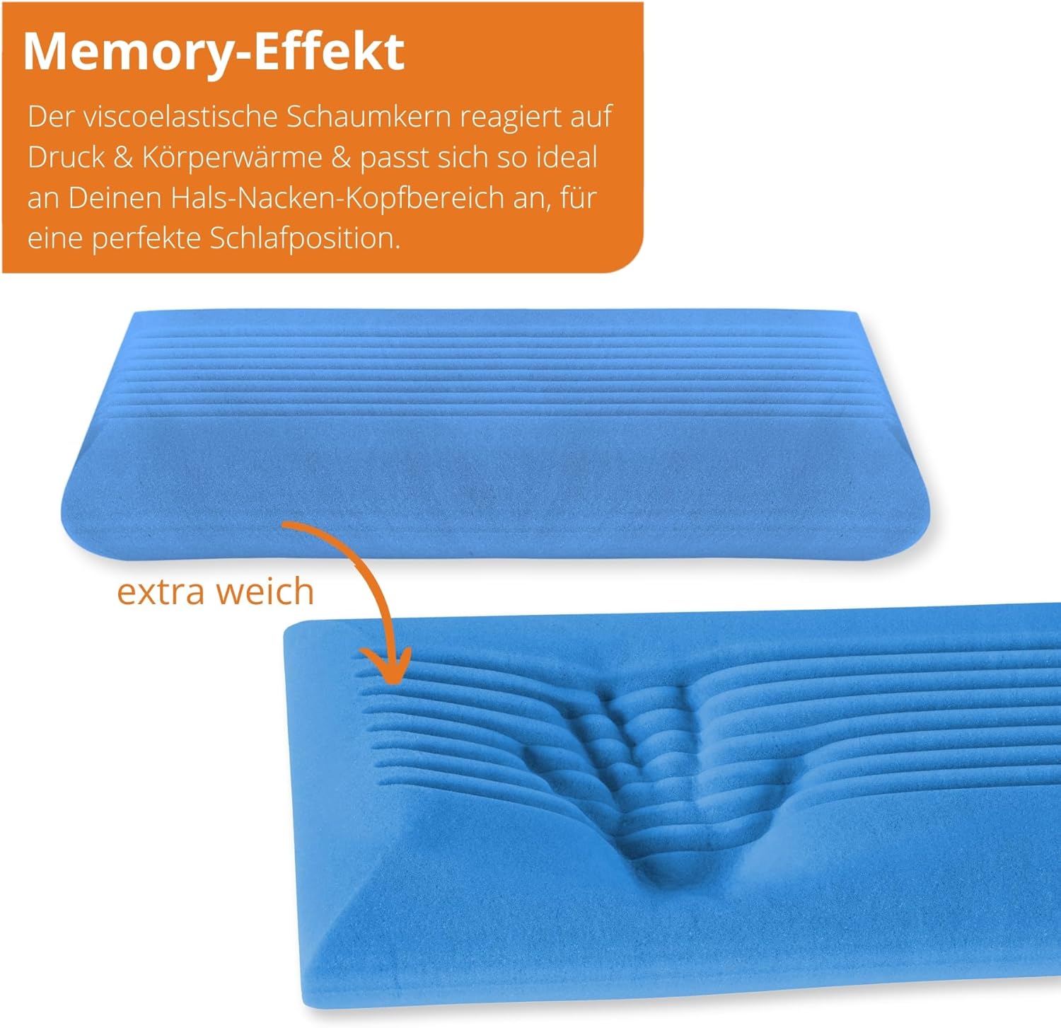 orthopädisches Nackenstützkissen von sleepling 34 x 74 cm, extra weiches Nackenkissen, Visco-Kissen 34 x 74 cm, Kissen mit Memory-Schaum, hergestellt in der EU, Öko-Tex, waschbar bis 60 Grad – Bild 3
