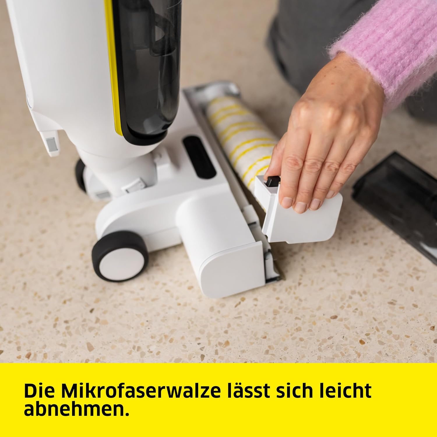 Karcher FCV 3 Staubsauger-Wischer, kabelloser Saugmopp mit 3 Reinigungsmodi, Akkulaufzeit: ca. 30 Minuten, Oberflächenkapazität pro Akkuladung: ca. 130 m², Weiß – Bild 7