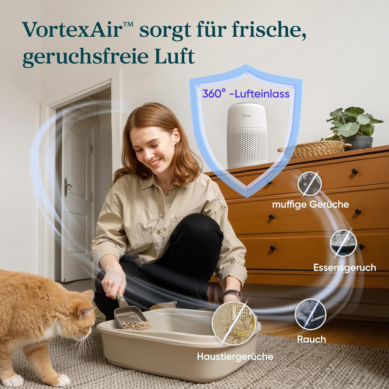 Levoit Luftreiniger für Allergiker mit Aromatherapie, HEPA-Luftfilter gegen Schimmel, Staub und Tierhaare bis 0,3 µm für Schlafzimmer, 7 Watt energiesparend, 3 Geschwindigkeiten, weiß – Bild 4