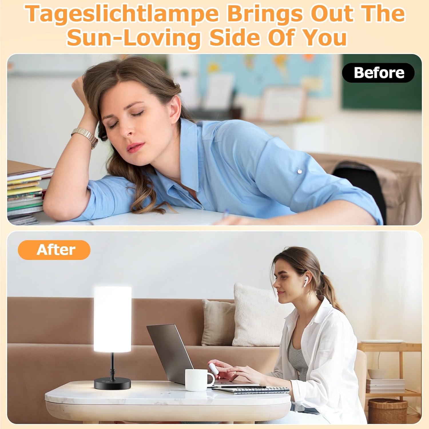 12000 Lux Tageslichtlampe mit Fernbedienung, CRI95 Vollspektrumlampe, dimmbar mit Timer & Speicher, UV-frei, 360° Rundumlicht, Lichttherapielampe für Zuhause & Büro, Energieklasse D, Schwarz – Bild 3