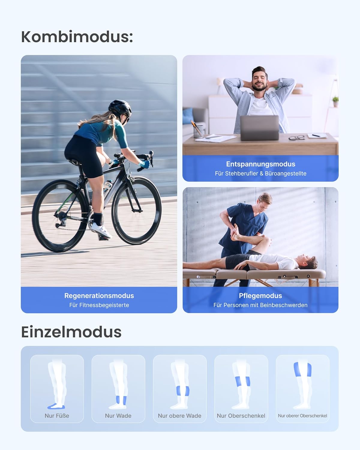 RENPHO Beinmassagegerät mit intelligentem Drucksensor, kabellose Luftkompressionsmassage zur Muskelentspannung, Fuß-, Waden- und Oberschenkelmassagegerät, Adapter nicht im Lieferumfang enthalten, 1 Stück – Bild 5