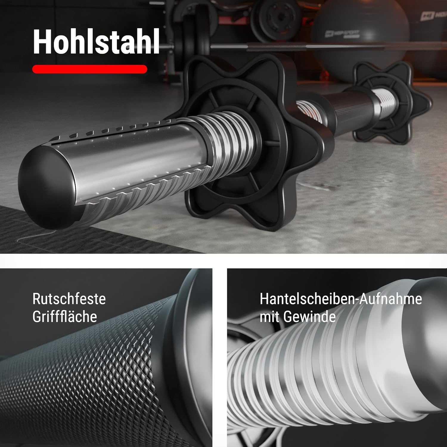 Hop-Sport Hanteln 2er Set - Hanteln Set - Gewichte 20 kg / 40 kg - Hantelstange 30 mm mit Spinlock-Kragen, gerändelt – Bild 4