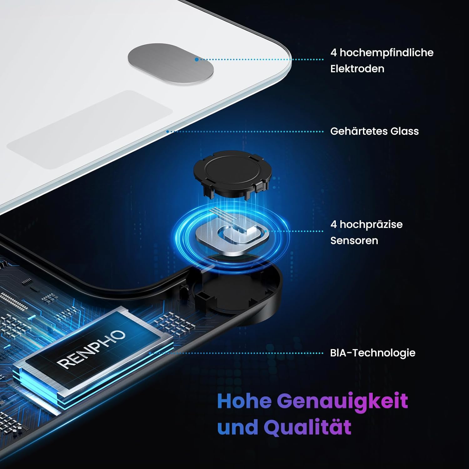 RENPHO Körperfett-Personenwaage, Bluetooth-Personenwaage mit App, intelligente digitale Waage für Körperfett, BMI, Gewicht, Muskelmasse, Wasser, Protein, Skelettmuskel, Knochengewicht und BMR – Bild 3