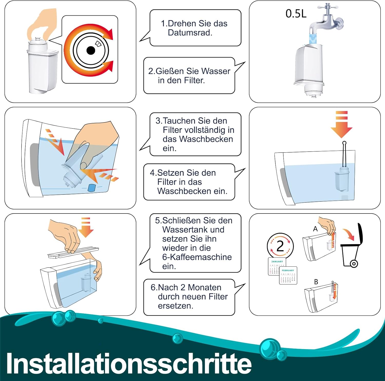 ARETHONE Wasserfilter für Siemens EQ-Serie, EQ3, EQ5, EQ6, EQ7, EQ9, EQ500, S700, Wasserfilter-Kaffeemaschine für Bosch TCZ7003, TCZ7033, für Brita Intenza 575491, Neff C77V60-Serie (8 Stück) – Bild 6