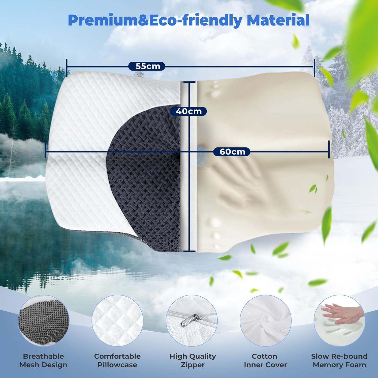 SAHEYER Ergonomisches Nackenkissen, 2-in-1 orthopädisches Kissen, Nackenstützkissen, Memory-Schaum für Seiten-, Rücken- und Bauchschläfer, 60 x 40 x 13/11 cm, Grau – Bild 7