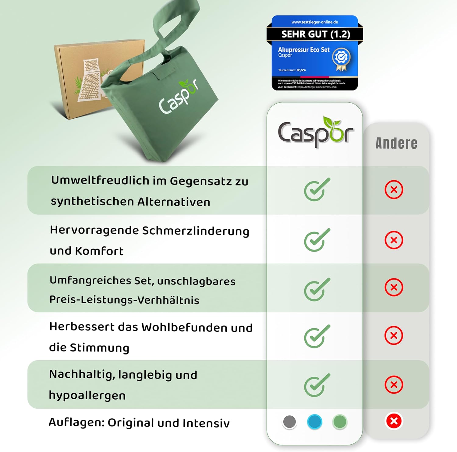 Akupressurmatten-Set mit Kissen, Tasche, Massagehandschuhen, Akupunkturmatte, Entspannungsgeschenk, Massagematte, Akupressurmatte hilft bei Verspannungen, Rückenschmerzen Caspor – Bild 6