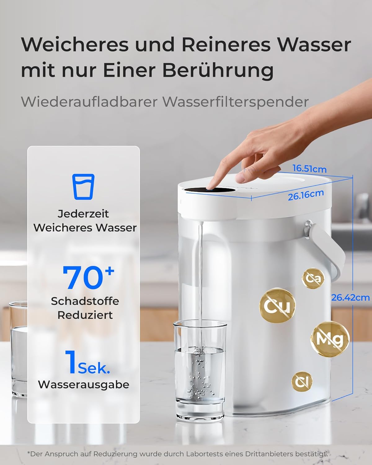 Waterdrop WD-ED11W wiederaufladbarer elektrischer Wasserfilterkrug, 3,5 l Wasserenthärter, Kalkfilter, 3 Monate haltbar, sofortiger Wasserfilterspender, reduziert Kalzium, Magnesium und 70 Schadstoffe – Bild 2