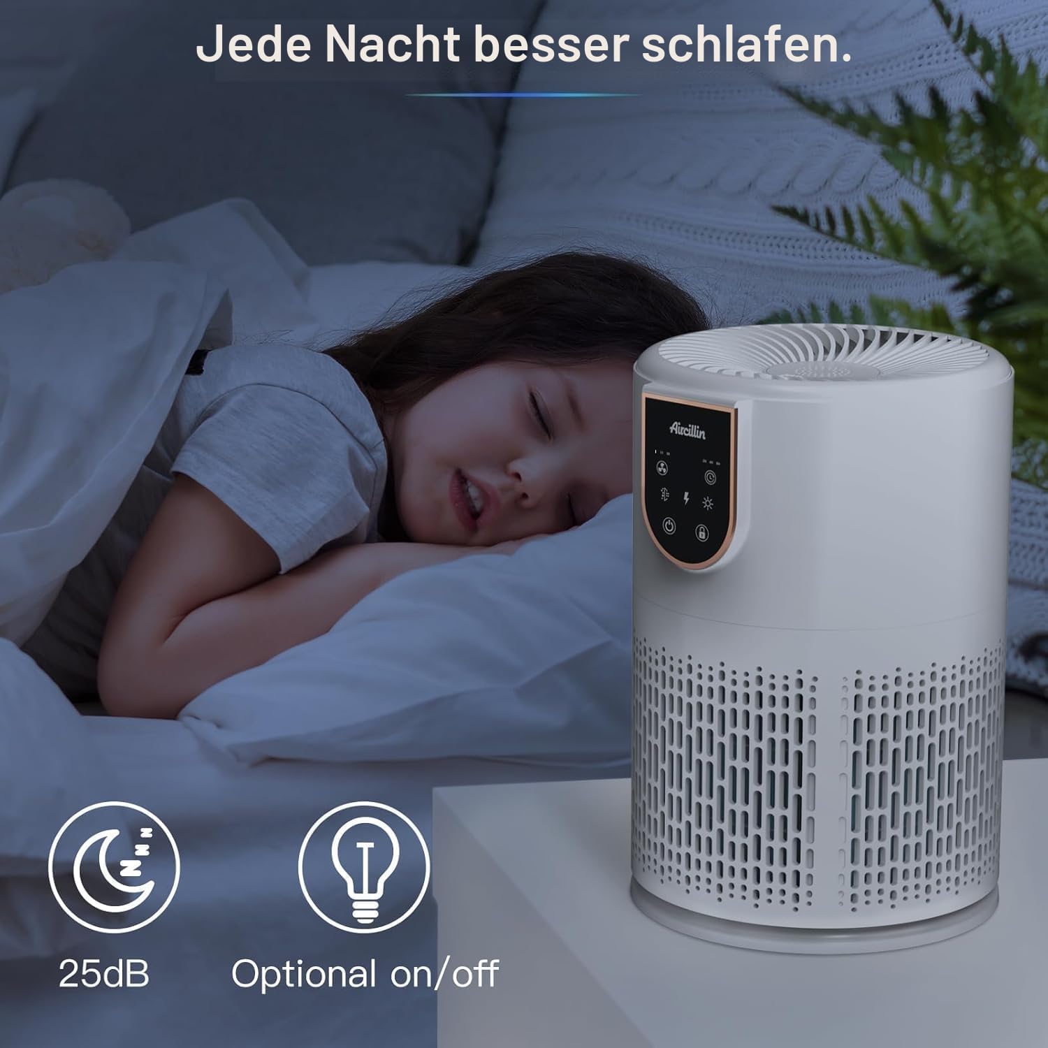 Aircillin Luftreiniger für Allergiker, Luftreiniger mit 5 Stufen H13 HEPA-Filter, reinigt 45 m², 12 W Energieverbrauch, HEPA-Luftfilter gegen 99 % von Staub, Pollen, Tierhaaren und Gerüchen, 25 dB (AP0801) – Bild 7
