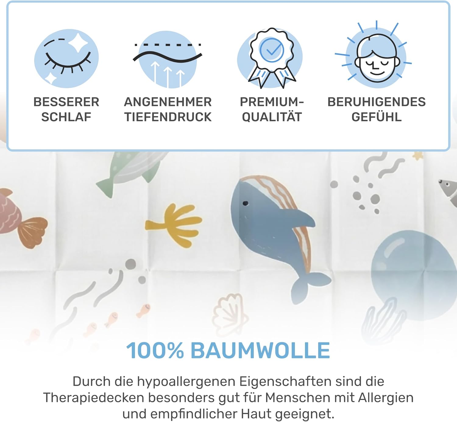 Dailydream Gewichtsdecke für Kinder, 104 x 150 cm, 3,2 kg, Ozean-Motiv, 100 % Baumwolle mit Glasperlenfüllung, schwere Decke zum Schlafen, Gewichtsdecke, Therapiedecke, Körpergewicht 35–55 kg – Bild 4