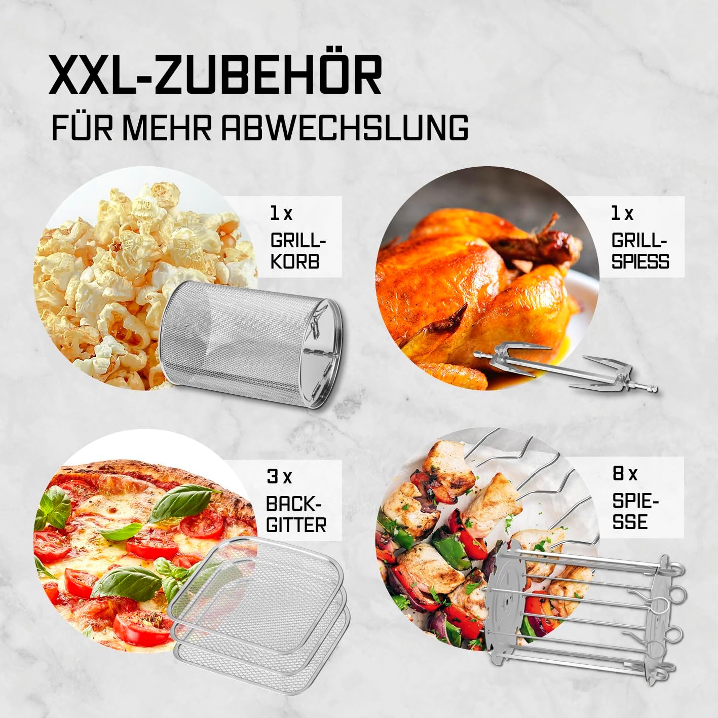 GOURMETmaxx Digitale XXL Heißluftfritteuse, 9 Liter | Frittieren ohne Fett, Fritteuse, Backofen und Drehgrill in einem | Inklusive Drehspieß für Hähnchen- und Kebabspieße (1.800 Watt/Schwarz) – Bild 4