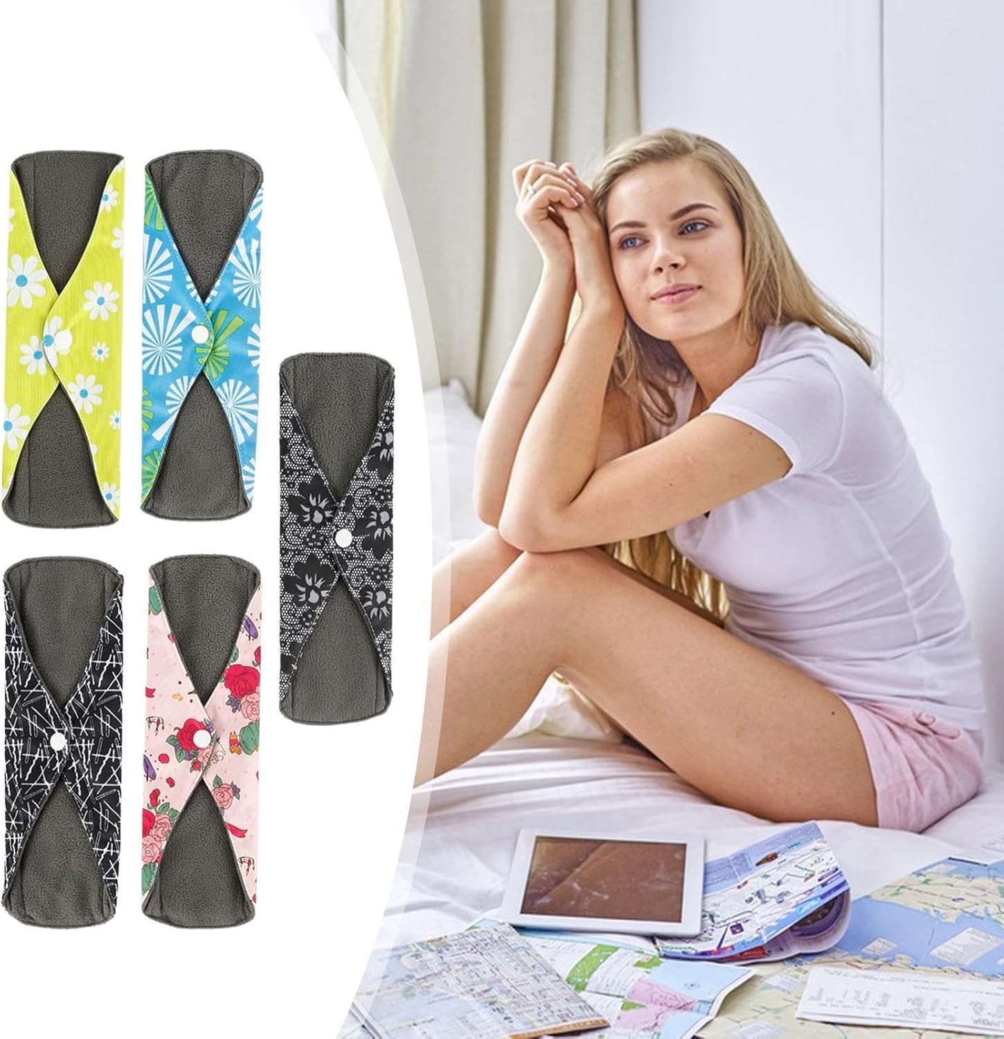 Stoffeinlagen, auslaufsichere Baumwoll-Hygieneprodukte, 5 Stück, natürliche Stoff-Menstruationseinlagen, für Mutter, Frauen, nach der Geburt, Stillen, Arbeit, Reisen, Fitnessstudio – Bild 3