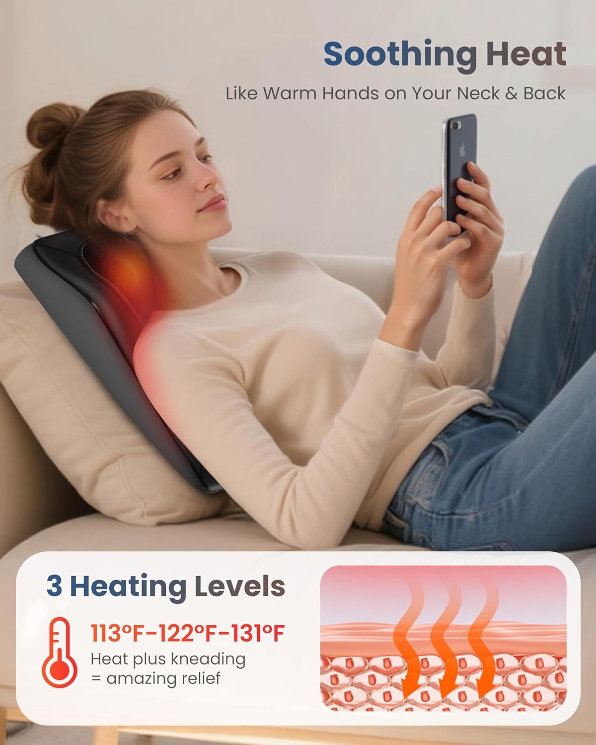 COMFIER Massagegerät, Nackenmassagegerät mit Wärme, Shiatsu-Massagegerät, 4D-Knet-Rückenmassagegerät, Linderung von Muskelschmerzen für Nacken, Rücken, Beine, Geschenke für Männer, Frauen – Bild 3