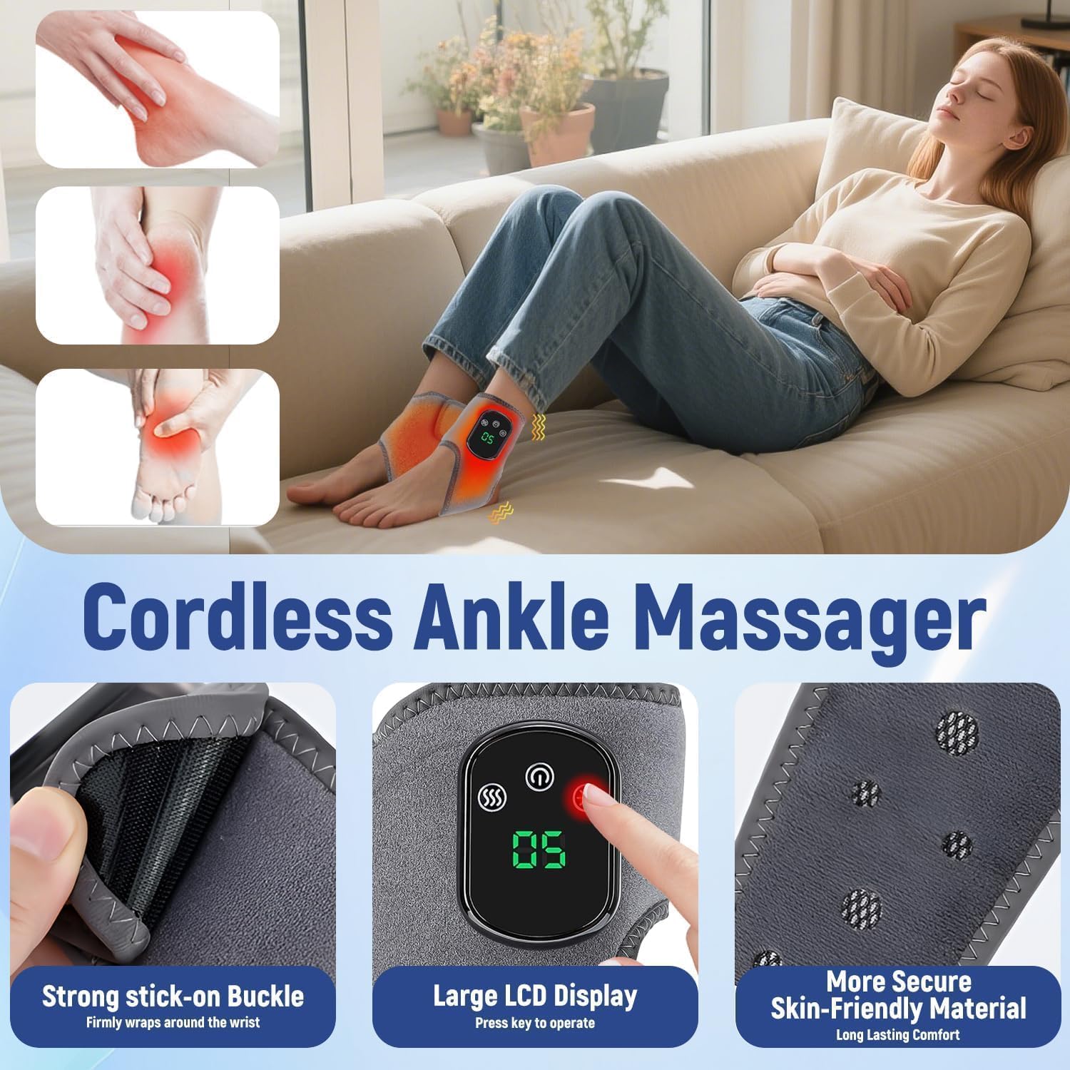 2 Stück Fußmassagegerät, Fußmassagegerät, 3-in-1-Massagegerät, Fußmassagegerät, elektrisches Fußmassagegerät mit 5 Wärmeeinstellungen, kabelloses Knöchelmassagegerät, Fußwärmer mit Massagegerät Knöchel – Bild 3