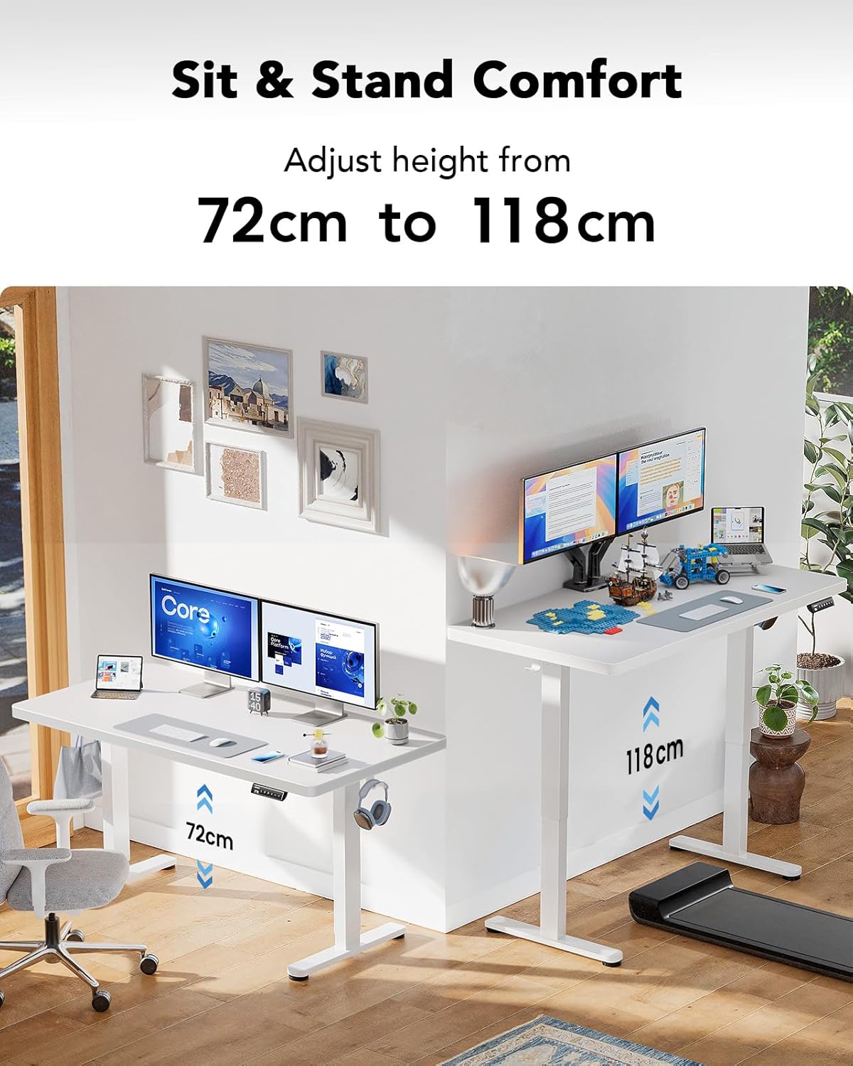 HUANUO Höhenverstellbarer Schreibtisch 160 x 80 cm, 25 mm ganze Tischplatte mit bürstenlosem Motor, ergonomischer Stehsitztisch, Stehpult, einfache Montage, elektrischer Stehpult für das Home Office – Bild 7