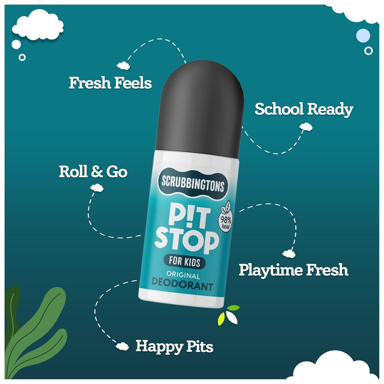 Scrubbingtons Pit Stop Kids Deodorant – natürlicher Roll-on für Kinder und Jugendliche, 98 % natürliche Inhaltsstoffe für empfindliche Haut, ohne Aluminium und Alkohol, Original, 2 x 75 ml – Bild 3