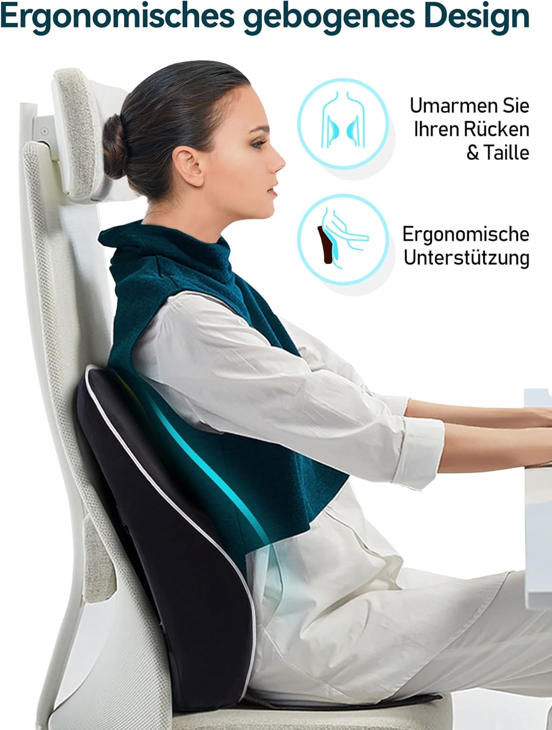 Travel Ease Ergonomisches Memory Foam Rückenkissen, Lendenkissen für Bürostuhl, Schreibtischstuhl, mit antistatischem, hautfreundlichem Bezug und für eine bequeme Sitzhaltung (Schwarz) – Bild 3