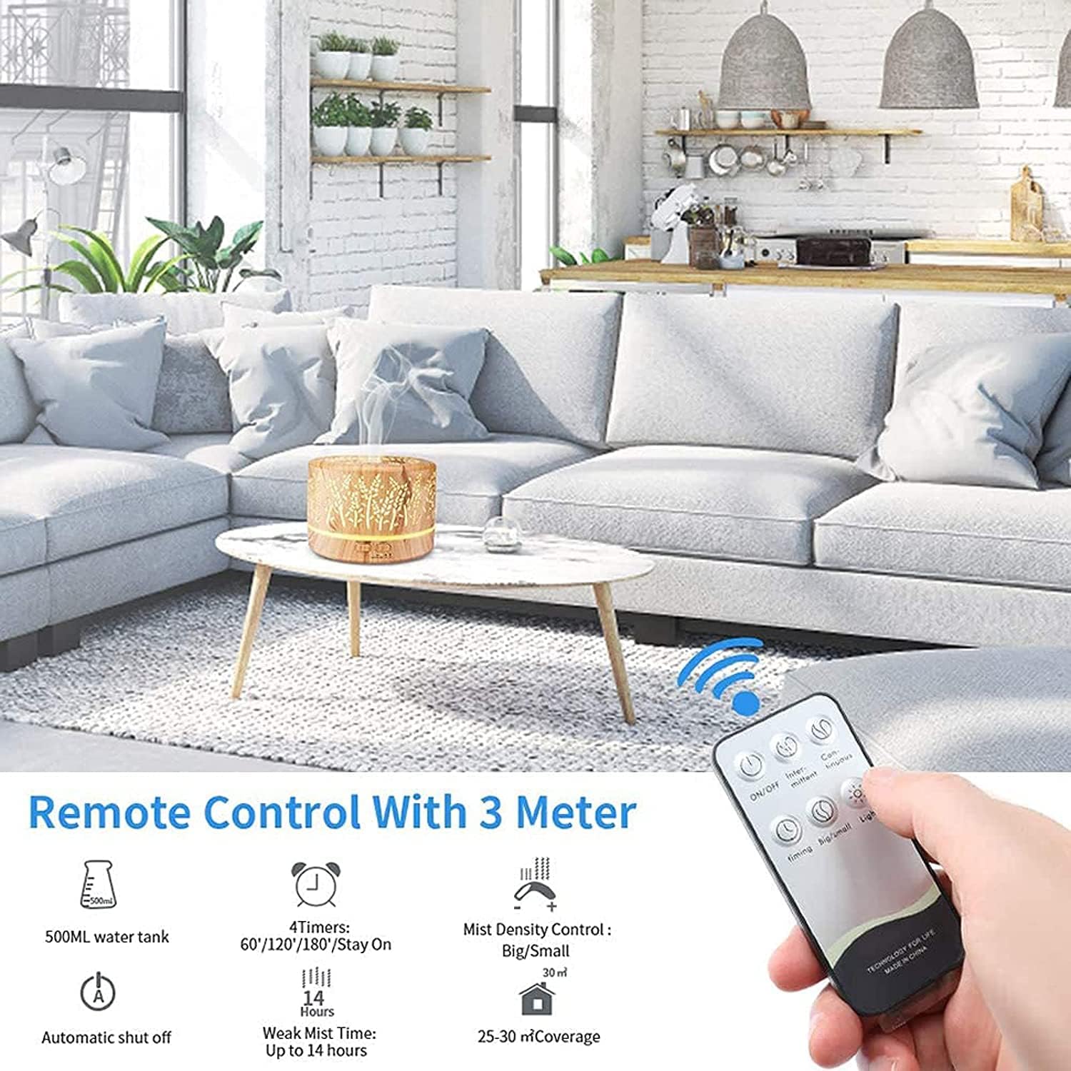 500 ml Aromadiffusor Luftbefeuchter, Aromatherapie-Diffusor, BPA-frei für ätherische Öle, Öldiffusor mit Timer, 7 LED-Lichtfarben für Baby, Zuhause, Schlafzimmer, Büro, Yoga – Bild 6
