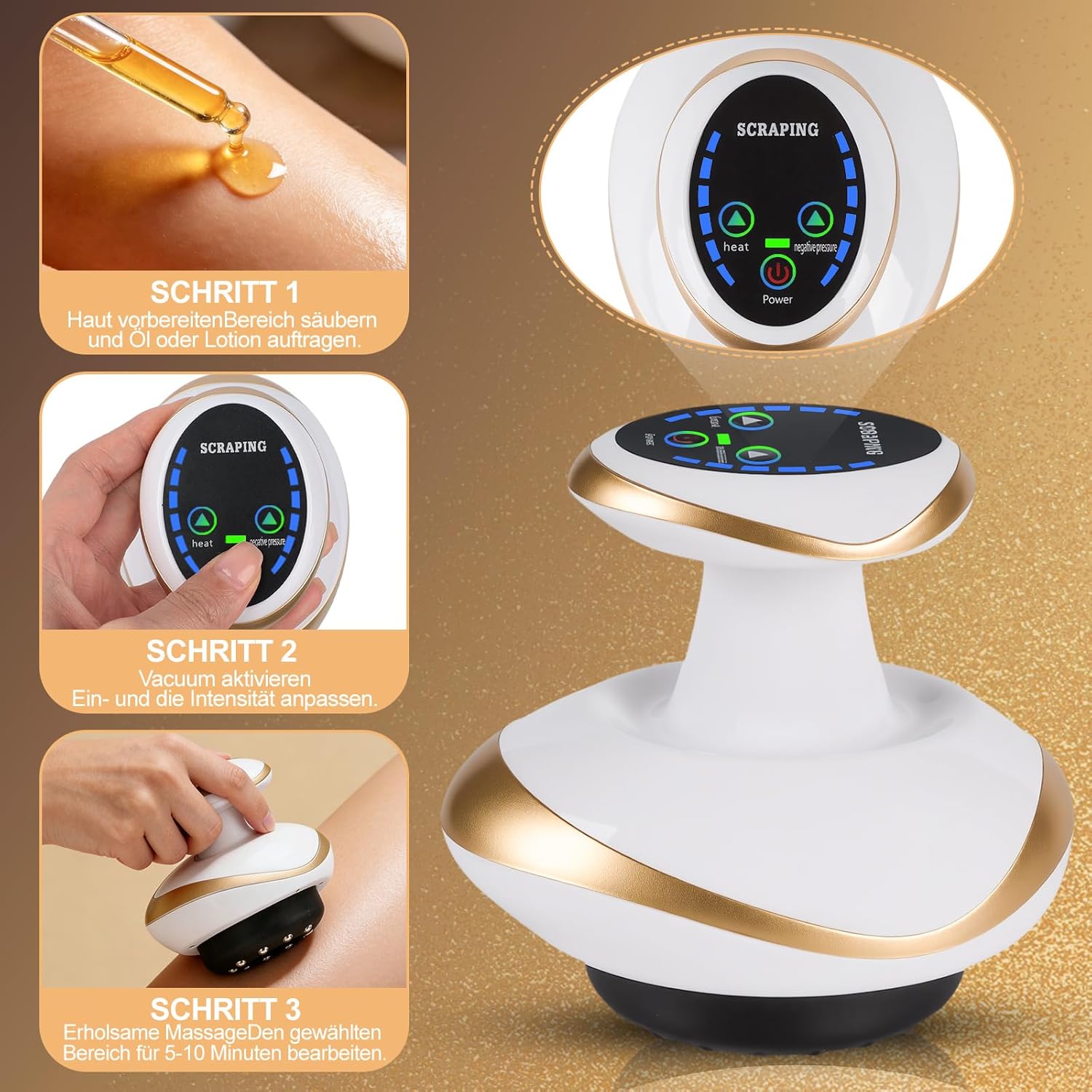 4-in-1 elektrisches GuaSha-Massagegerät – 6 Stufen Anti-Cellulite-Gerät, elektrisches Schröpfgerät mit Wärmefunktion, kabelloses Design-Vakuum-Massagegerät, Schröpfmassagegerät für eine bessere Durchblutung – Bild 4
