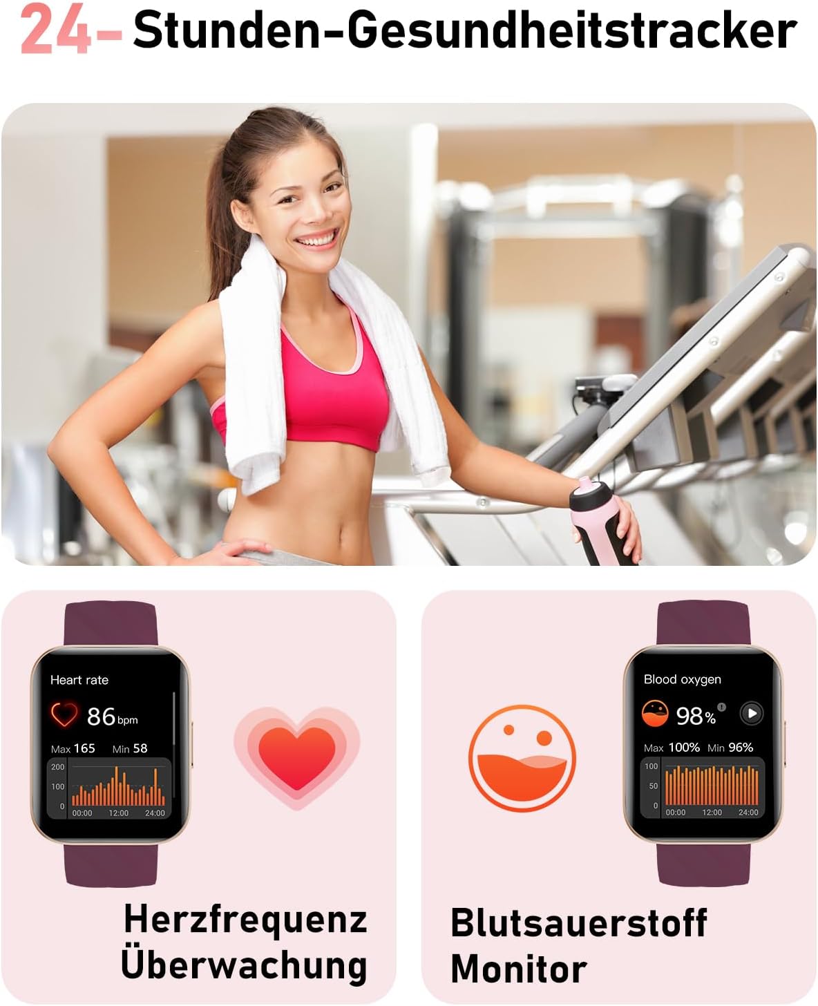 HUAKUA Smartwatch mit Telefonfunktion für Damen und Herren, über 100 Sportmodi, Fitnessuhr mit Herzfrequenzmesser, SpO2-Messung, Schlafüberwachung, Nachrichten für Android iOS – Bild 4
