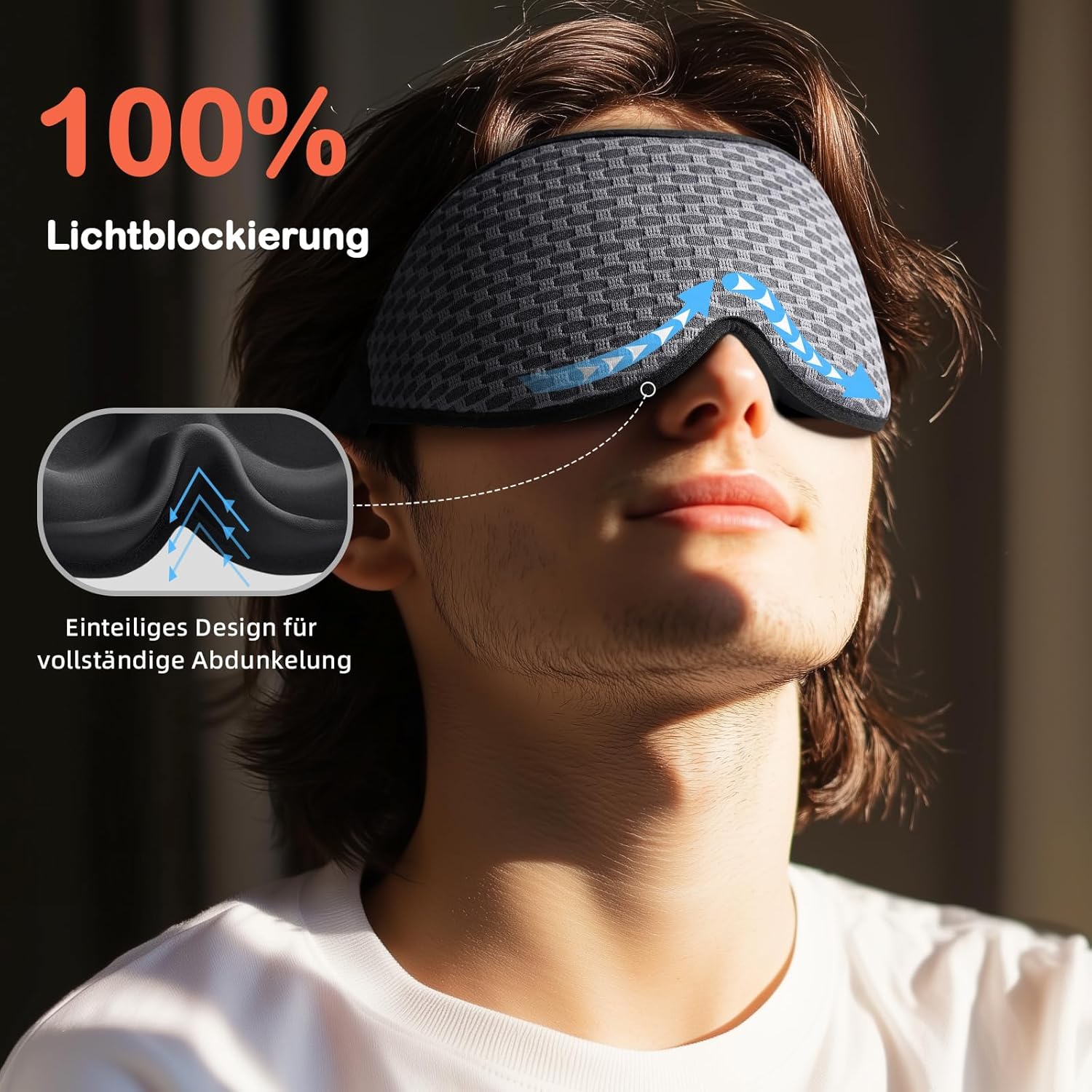 INNELO 3D-Schlafmaske für Männer und Frauen, 2025 Seiten, verbesserte Augenmaske für Seitenschläfer, 100 % lichtblockierende, ergonomische Schlafbrille, mit bequemen druckfreien Augenhöhlen für Reisen, Grau – Bild 4