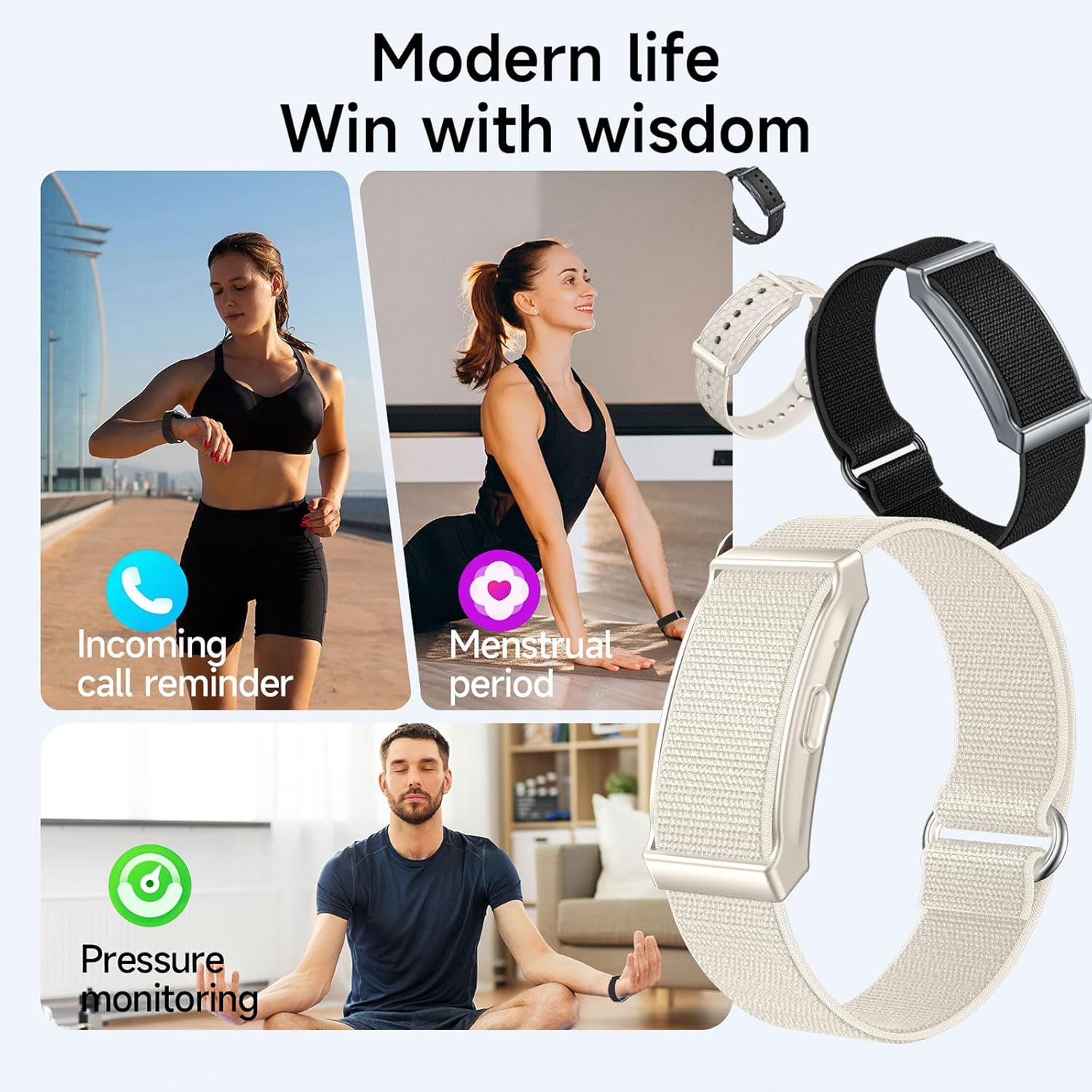 findtime Aktivitäts-Tracker, Fitness-Armband ohne Display, Schrittzähler, Schlaf-Monitor, Herzfrequenz-Monitor, Kalorien-Distanz-Tracking, Multisport-Modi, IP68, wasserdicht, leicht, 2 Armbänder, Weiß – Bild 8