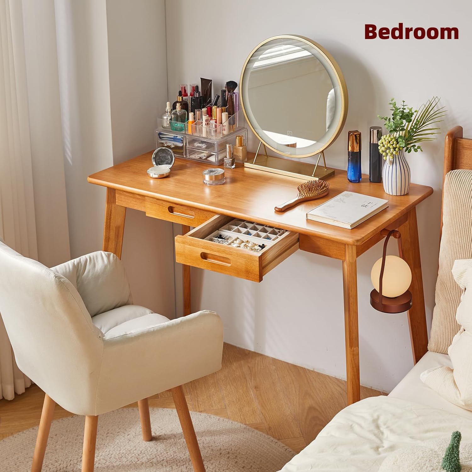 Aibiju Holzschreibtisch mit Schublade und Hängestange, kleiner Computertisch, 100 x 50 x 75 cm, Schreibtisch, kleiner Esstisch aus Holz, Kirschholzfarbe YD-WD01N – Bild 7