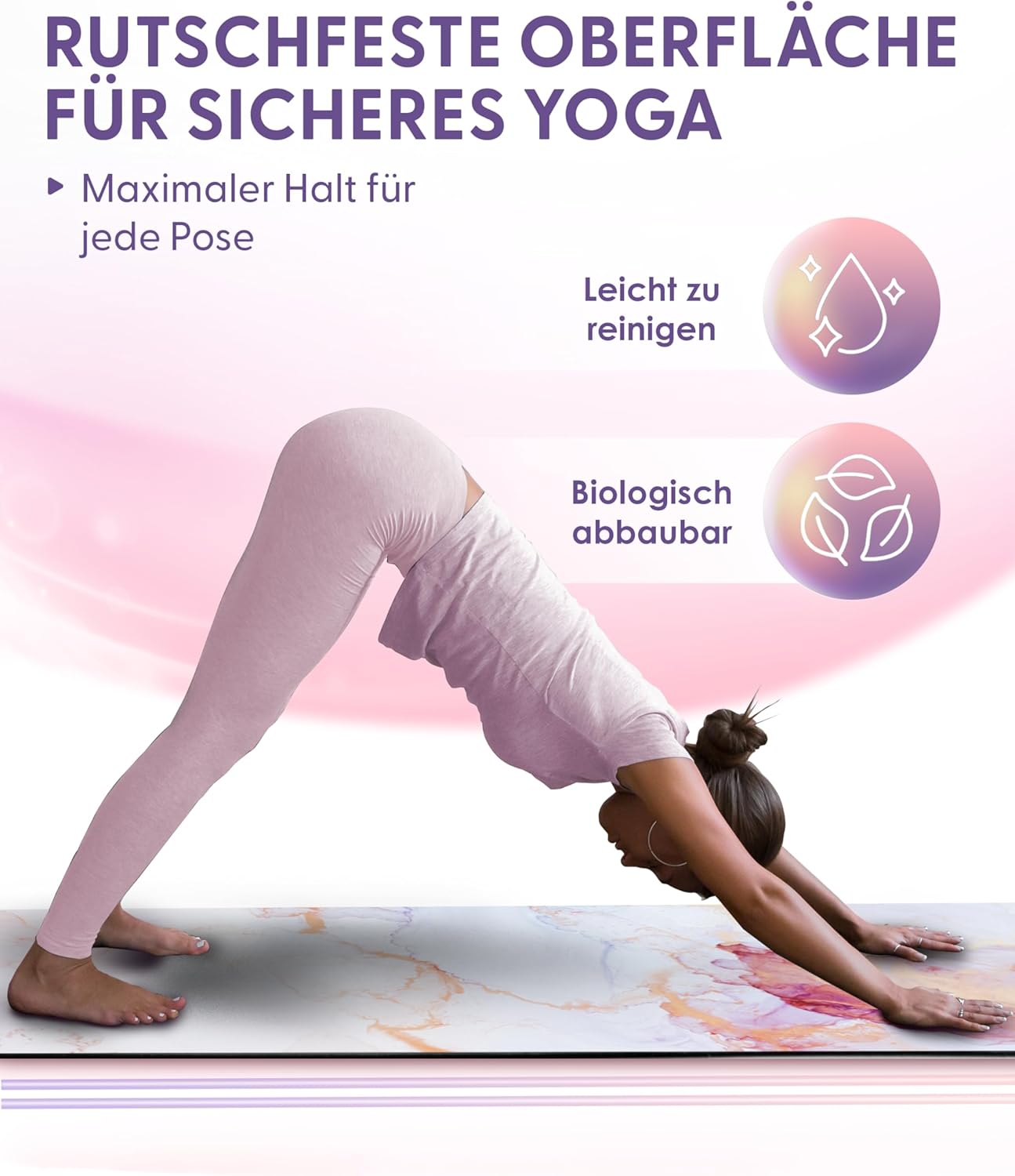 Fitnessmatte, Yogamatte, Gymnastikmatte, 183 cm x 68 cm x 4 mm, aus umweltfreundlichem Naturkautschuk und rutschfest mit Design und Tragegurt. – Bild 3
