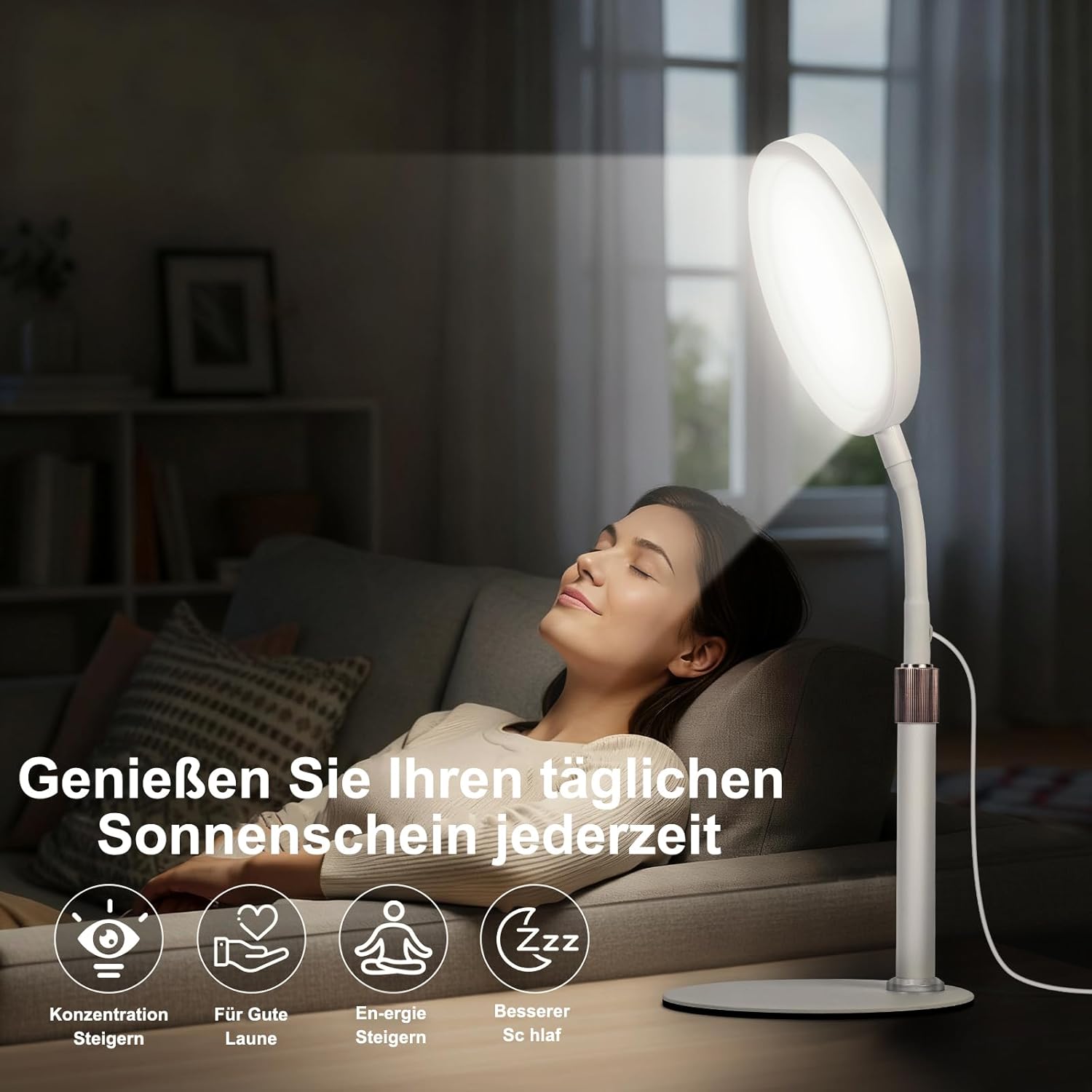 Tageslichtlampe, 10000 Lux, 3 Farbtemperaturen, 9 Helligkeitsstufen und Timer, ideal zum Lesen/Büro/Schlafzimmer (weiß) – Bild 4